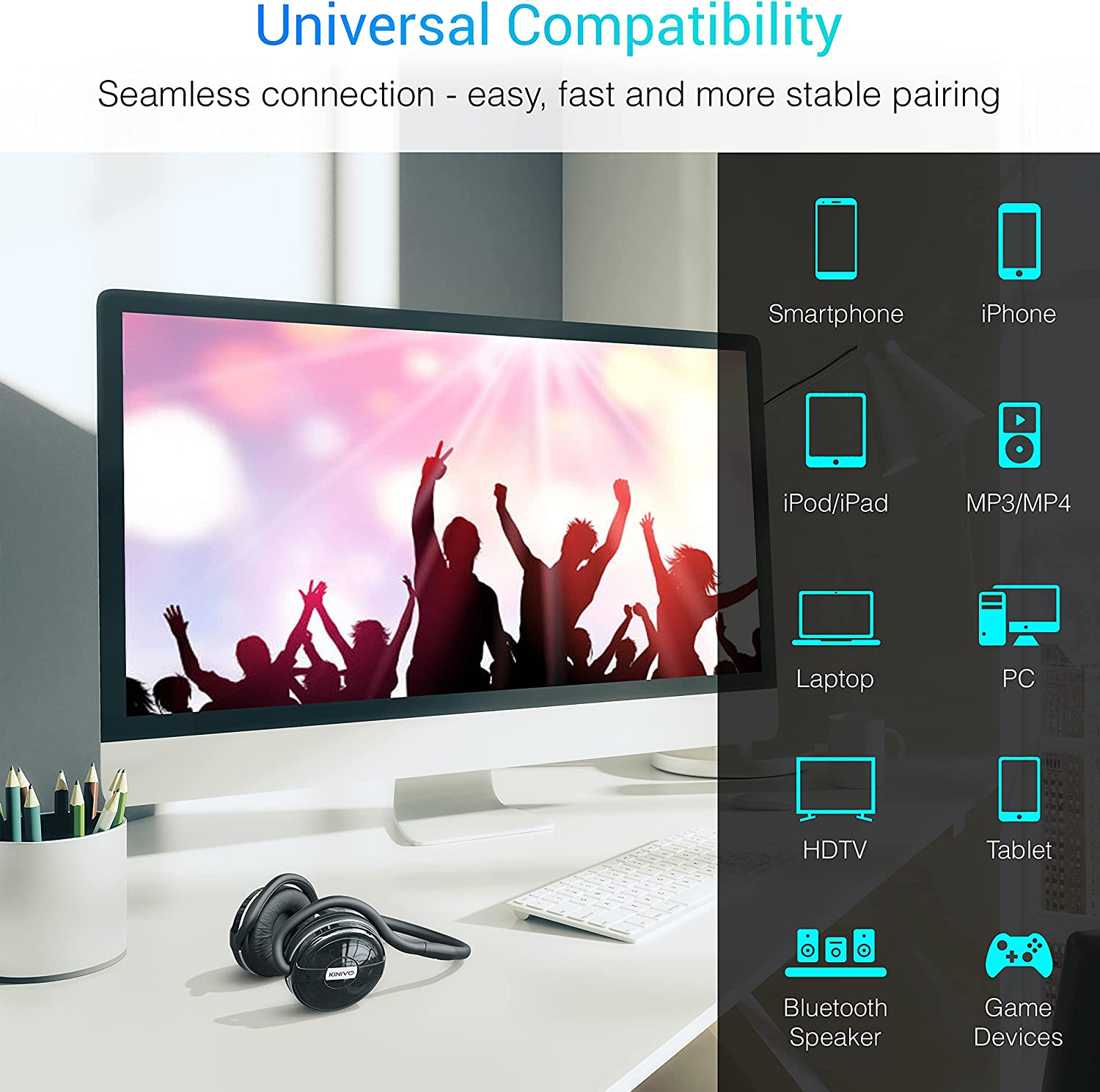 Kinivo BTH240 Bluetooth Headphones (Black, On-Ear, Wireless Music, Hands-Free Calling, Built-In Mic, Foldable, Memory Foam Earpads, Travel Bag) image number 2