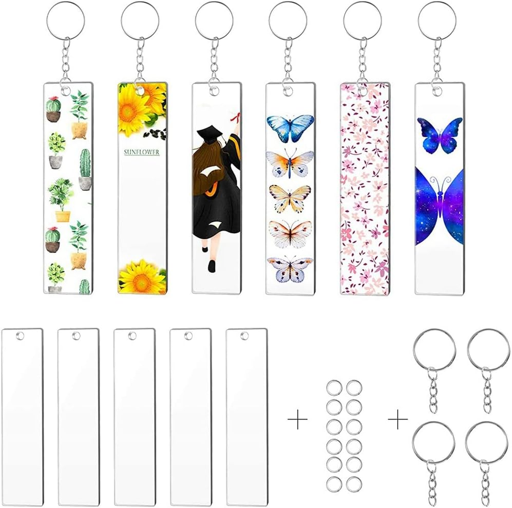 Shusmda 120 Pieces Rectangle Acrylic Key Chain Blank Transparent Acrylic Keychain Blank image number 4