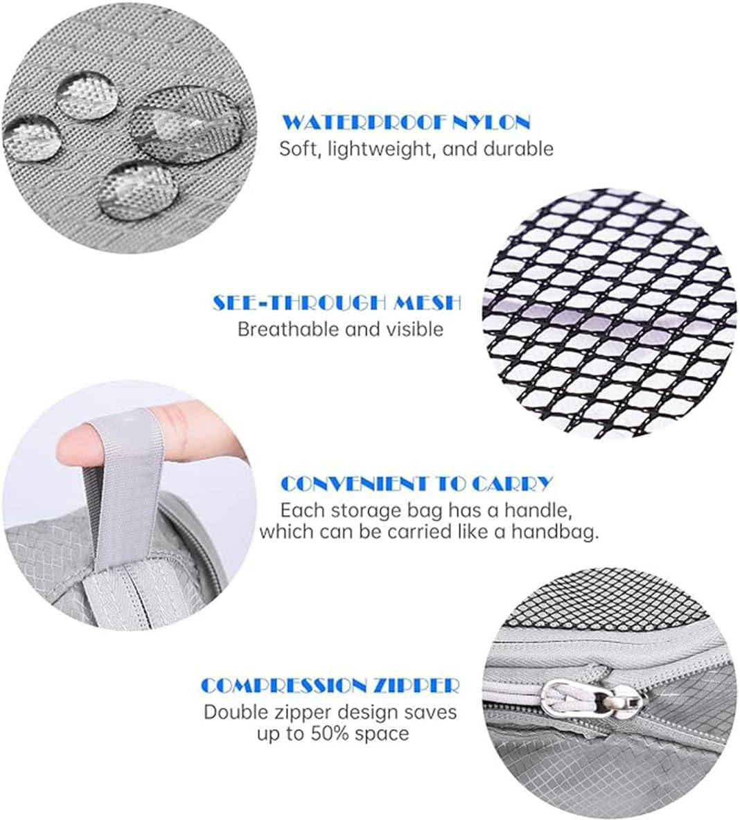 AIMALL 6-Pack Travel Storage Bags for Luggage Organizer, Compression Packing Cubes with Handles, Waterproof Nylon Mesh Laundry Bags for Travel Accessories image number 5