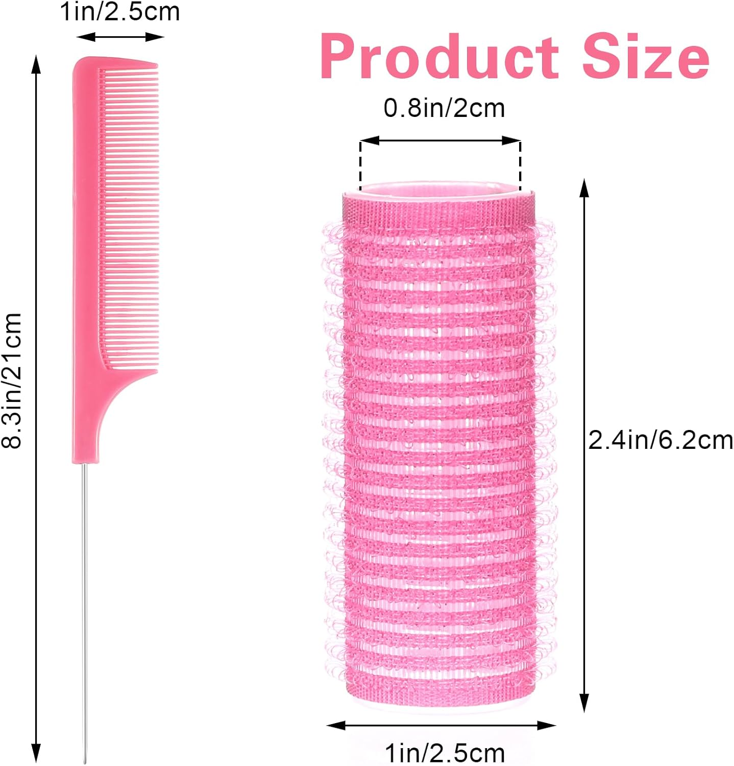 Sibba Pack of 18 Curlers Curls with 1 Comb, Adhesive Rollers, Self-Adhesive Hair Rollers, Curlers without Heat, Curlers, Velcro Rollers, Small Hair Rollers for Long, Medium, Short Hair (Pink, 20 Mm) image number 1