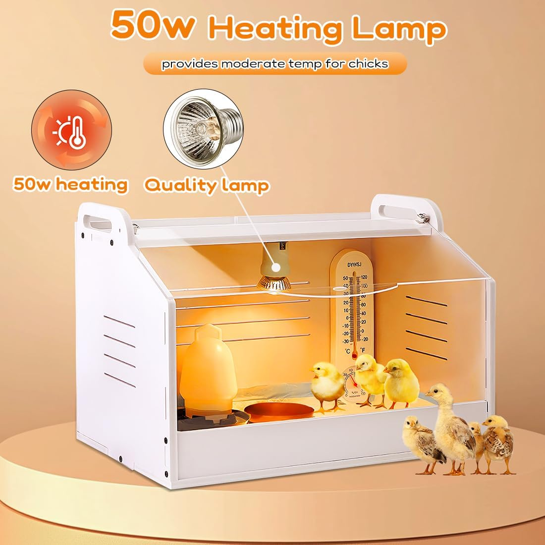 Heater Breeding Box Brooder for Poultry/Reptile/Parrots with Heating Lamp, Warms up to 20 Newborns Chicken, 48 Cm L X 30 Cm D X 32 Cm H (M) image number 1