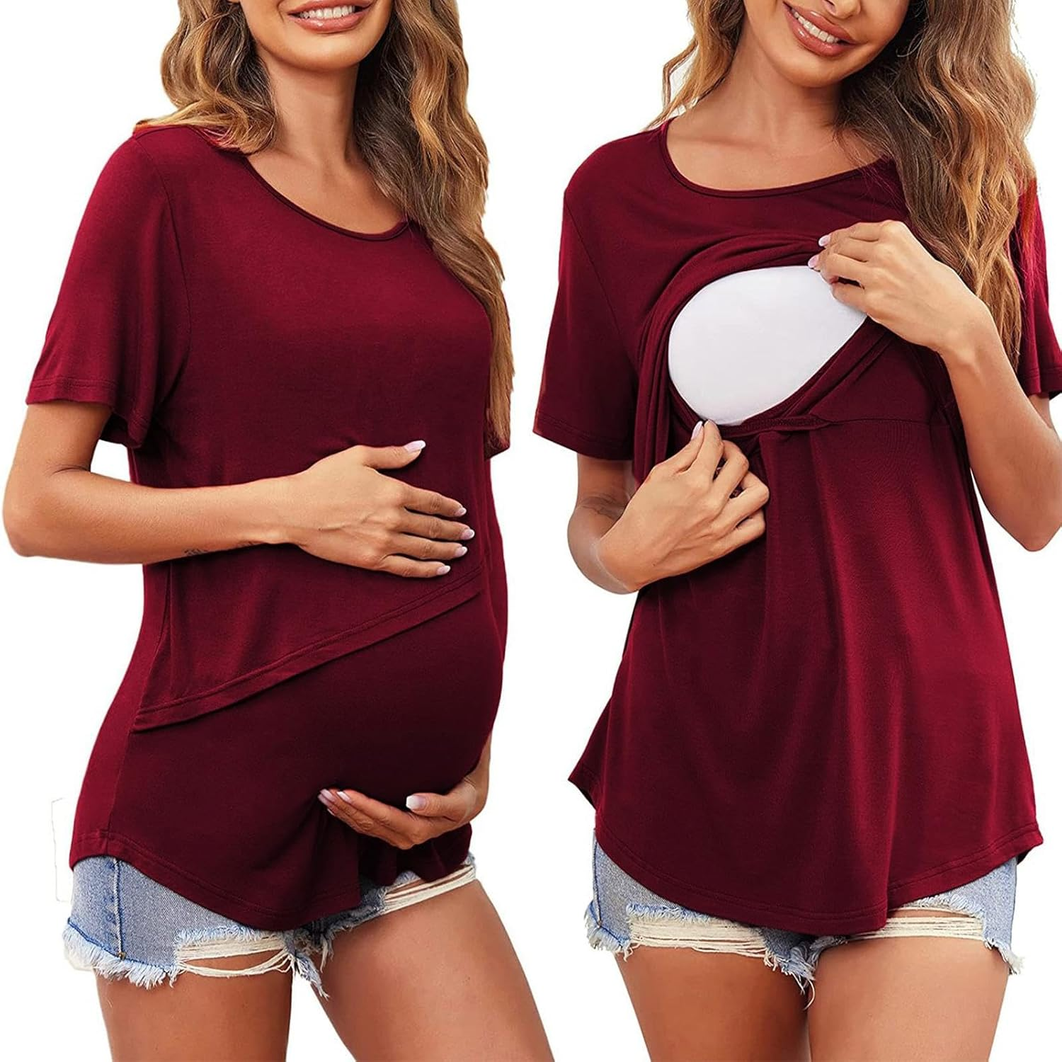 Women'S Maternity Shirts Breastfeeding Tshirt Full Coverage Skin Friendly Breastfeeding Tees Nursing Shirts for Daily Wear
