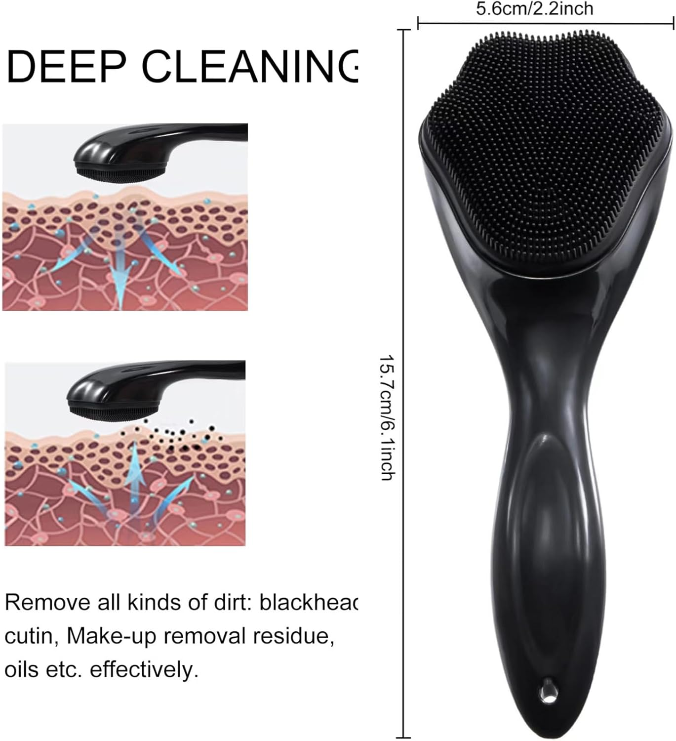 Silicone Face Scrubber Exfoliating Brush 2 Pack for Men, Beomeen Manual Handheld Facial Cleansing Brush Blackhead Scrubber, Soft Bristles Waterproof for Face Skincare, Black image number 2
