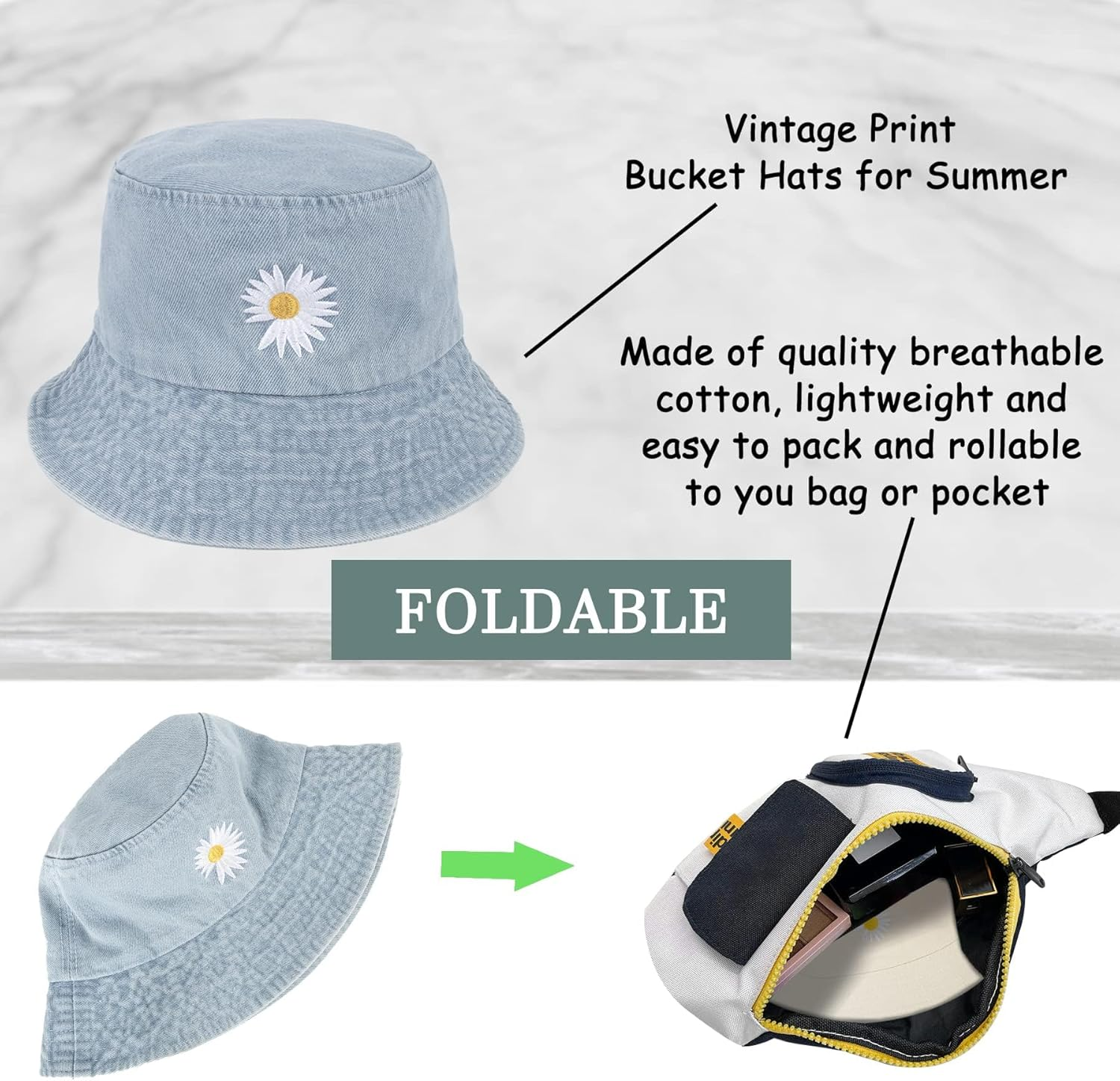 Hebenie Bucket Hat for Women - Breathable, Sun Protection, Stylish Denim & Tie-Dye Design, Comfortable & Lightweight, Perfect for Outdoor Activities, Golf, and Gifts image number 1