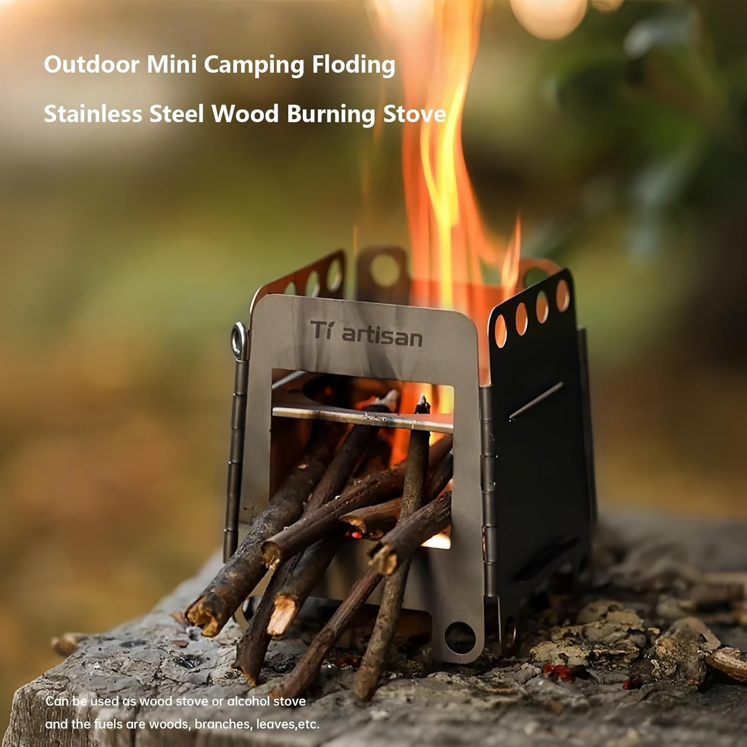 Stainless Steel Wood Stove Foldable Portable Alcohol Camping Backpacking Stove for Outdoor Camping Picnic BBQ (Ws006(Small))