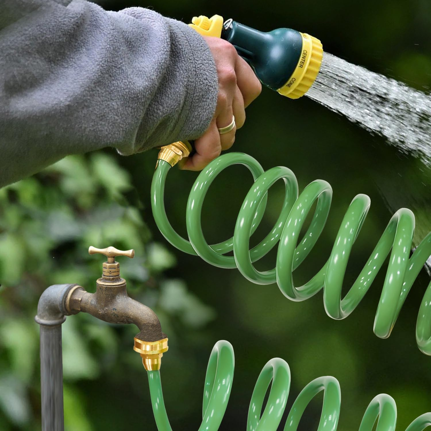 Sutekus Coil Hose Water Hoses Coiled Boat Hose Lightweight Self Coiling Garden Hose with 3/4 Inch Brass Fittings (25FT) image number 5