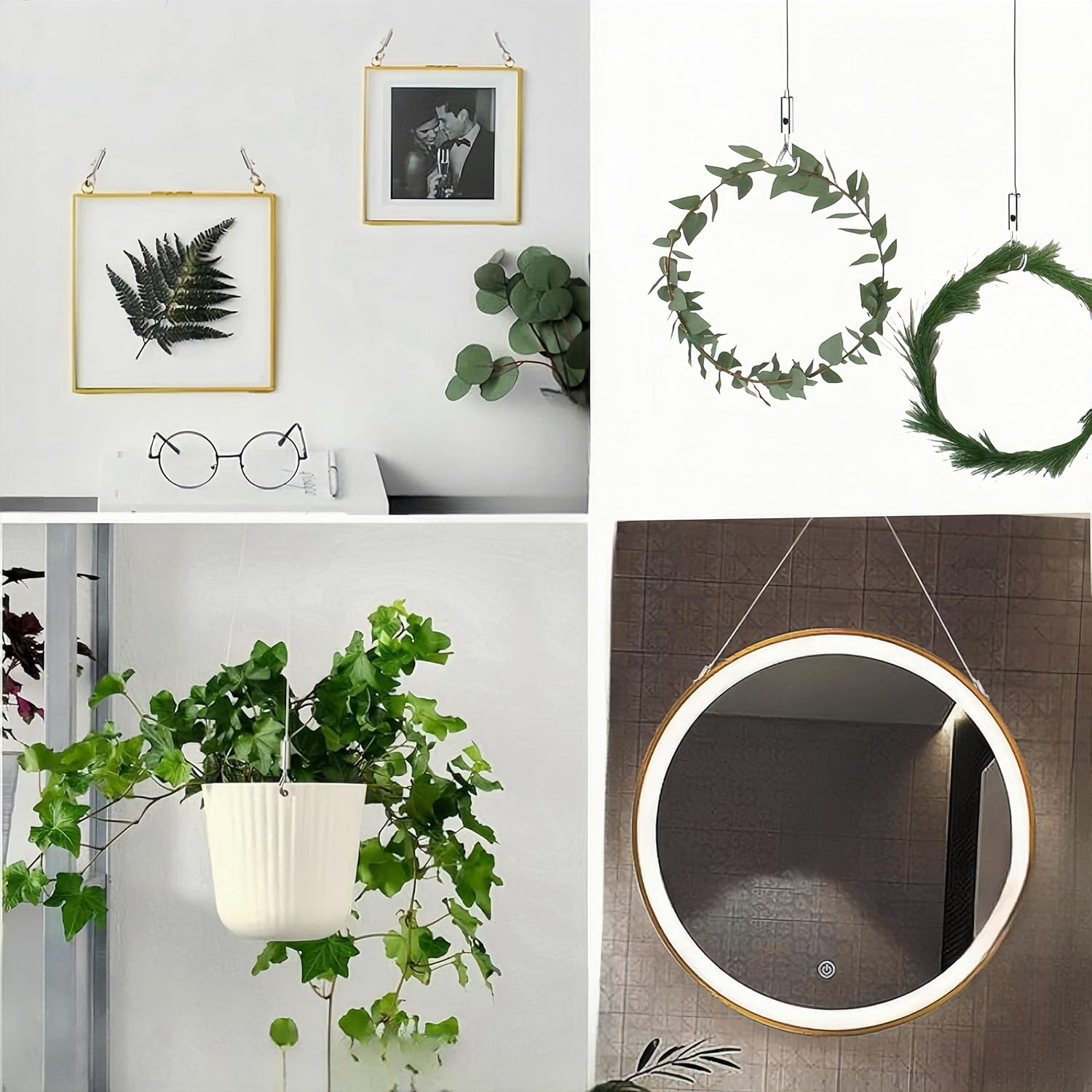 4 PCS Adjustable Heavy Duty Picture Hanging Wire Kit,2 M X 1.5 Mm Stainless Steel Wire Rope with 2 Hooks, for LED Panel Light,Billboards,Indicator,Basket Flowerpot,Art Exhibitions,Hold up to 20Kg image number 2