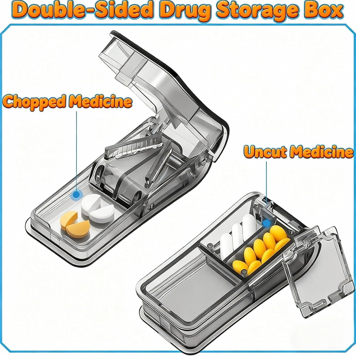 Pill Cutter with V-Clip & Brush - Tablet Splitter for Small and Large Pills, Precise Quarter or Half Cuts for Elderly, Pets - Food Grade Safe & Portable Medicine Cutter (Black) image number 6