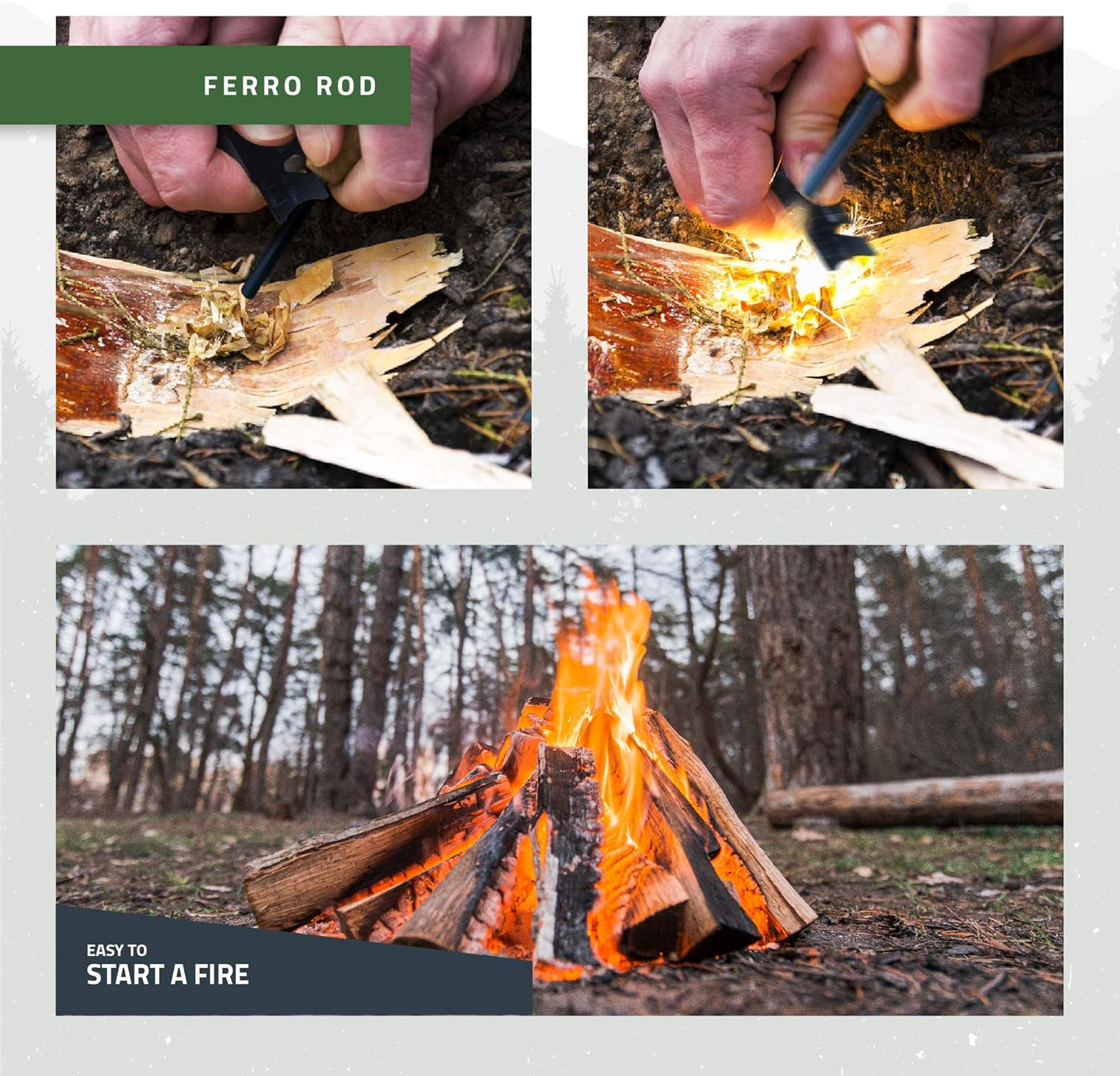 RKR OUTDOOR Ferro Rod Flint Fire Starter Kit with Handcrafted Wood Handle |5/16"- 3/8" Thick 12000-15000 Strikes |Survival Flint and Steel Rods with Multi-Tool Striker and Paracord Lanyard for Camping - Fire Orange image number 4