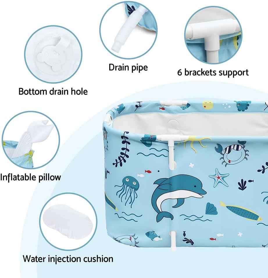 Weisshorn Foldable Bathtub PVC Spa Bucket Inflatable Cushion 132X65Cm Blue