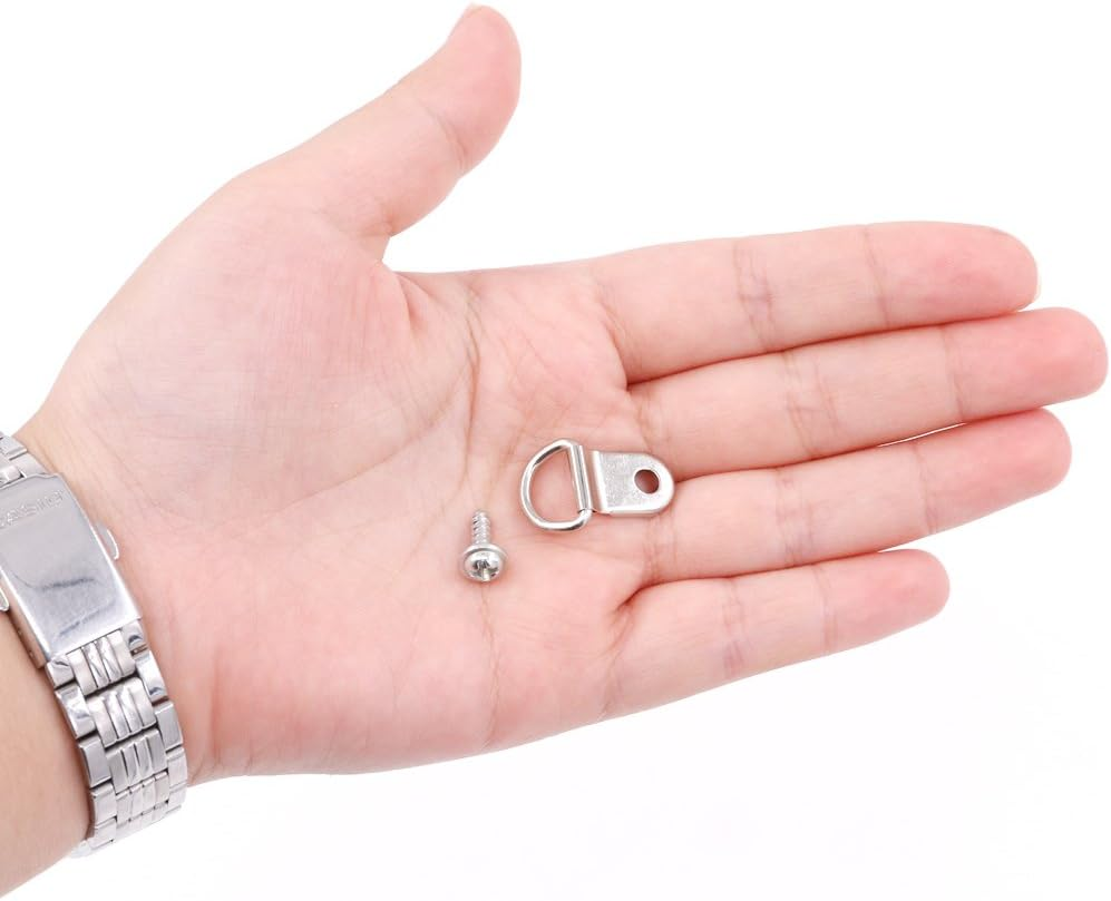 Rustark 110Pcs Silver Metal D Ring Picture Hangers Frame Hanging Hangers Single Hole with Screws for Picture Painting Frame Cross-Stitch image number 5