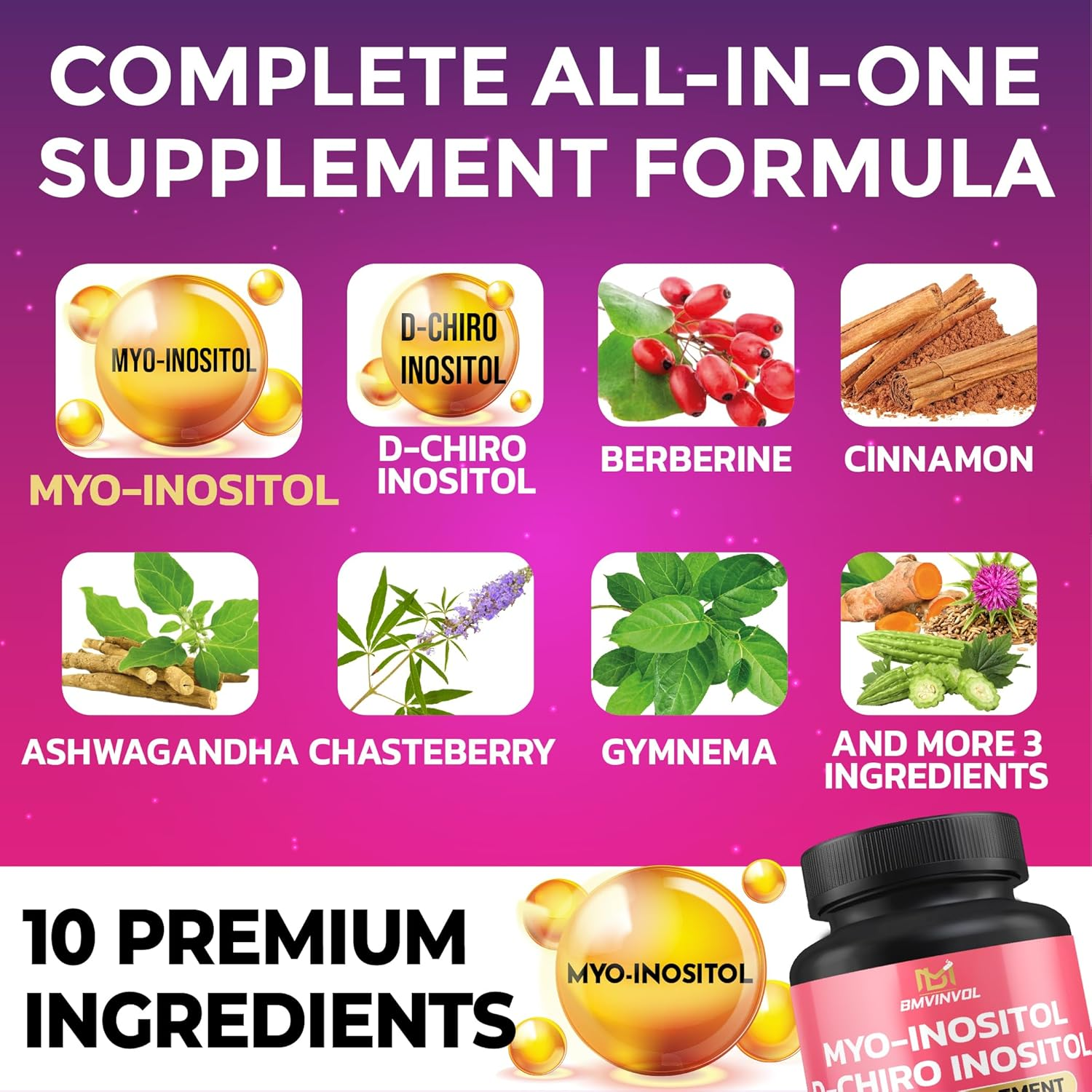 Inositol Supplement - Myo-Inositol and D-Chiro Inositol Ideal 40:1 Ratio - plus Berberine, Cinnamon, Ashwagandha + 5 More - Healthy Hormone Balance & Healthy Ovarian Support for Women - 90 Capsules