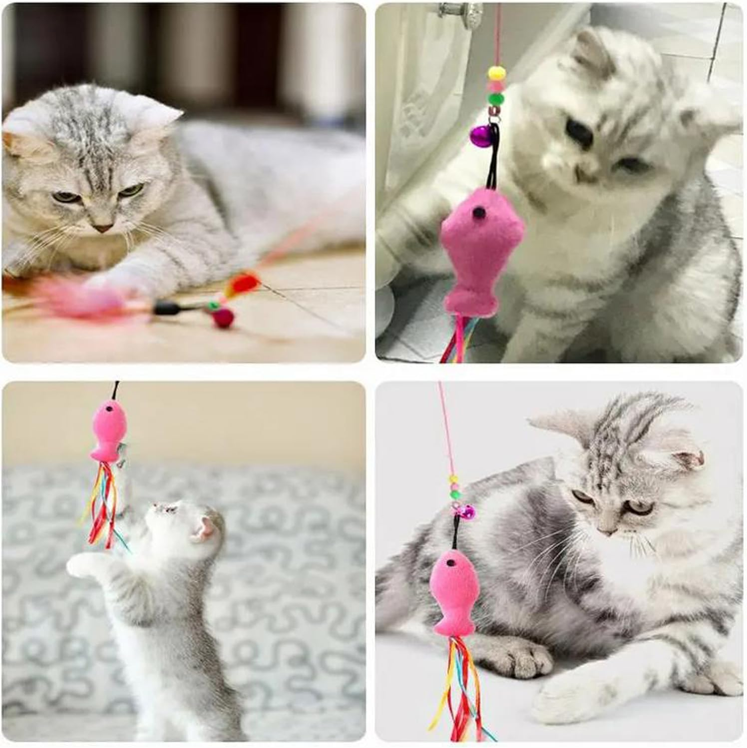 Wzenclave 12 Pack 4-In-1 Interactive Cat Toys for Indoor Cats & Kittens - Feather Teaser Wand with Suction Cup, Triangle & Adhesive Hooks, Fun Exercise Toys for Cats & Puppies image number 2