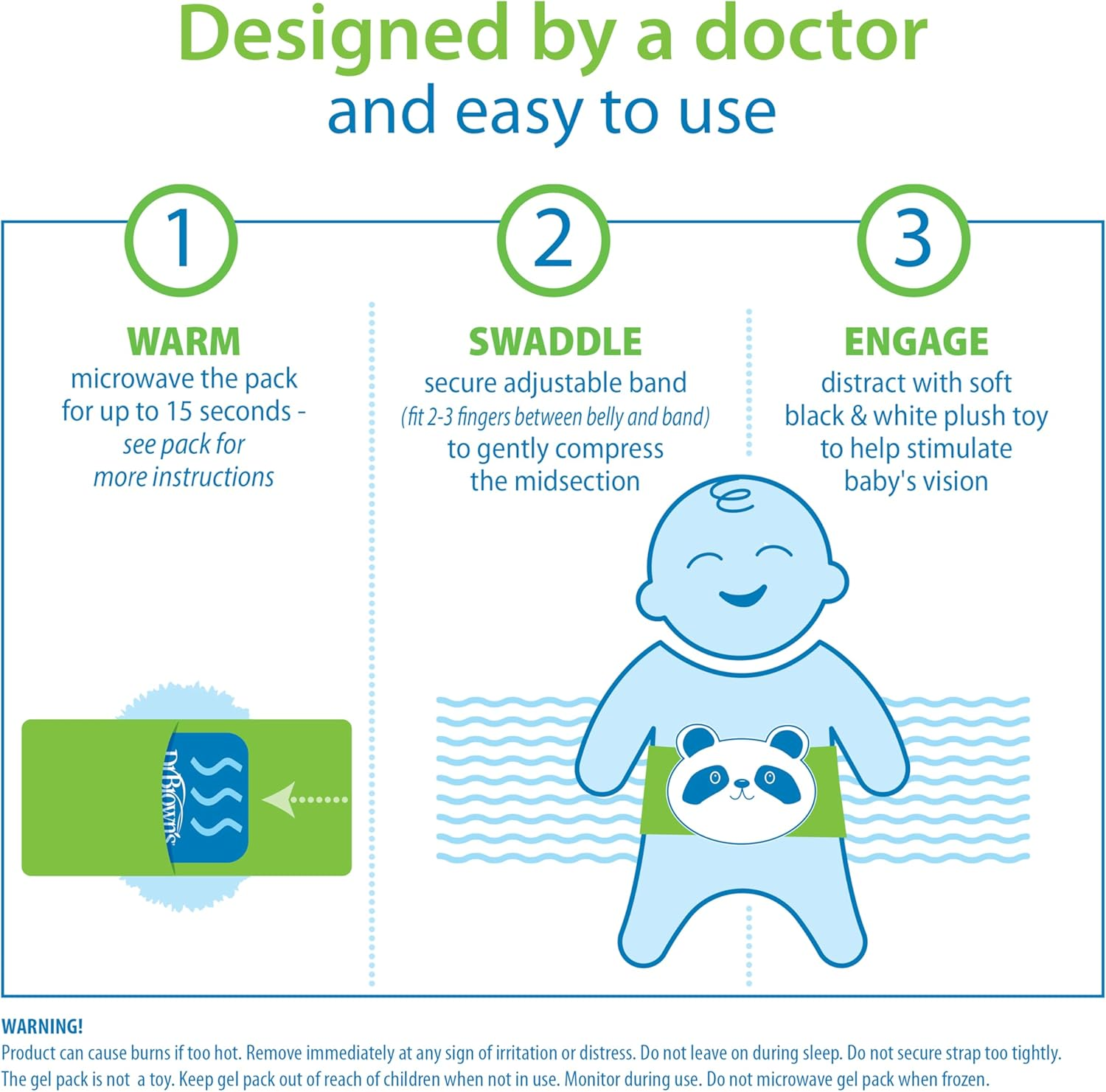 Dr. Brown&rsquo;S Infant Gripebelt for Colic Relief, Heated Tummy Wrap, Baby Swaddling Belt for Gas Relief, Natural Relief for Upset Stomach in Babies and Toddlers, Panda, 0-3M image number 3