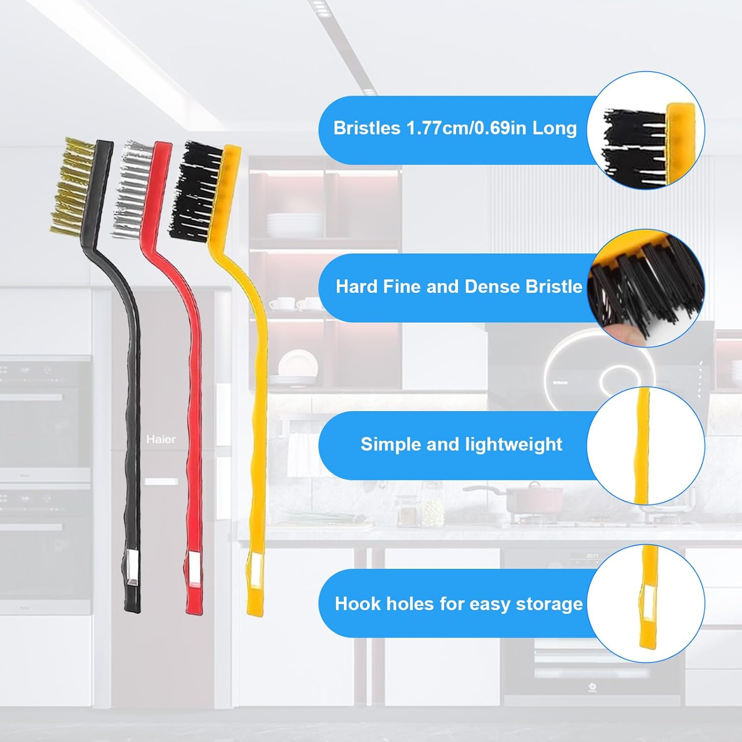 Crevice Cleaning Brush Set - 8 Pcs Multifunctional Cleaning Tools, Hard Bristle Crevice Brushes for Household Use, Bathroom Tiles, Kitchen image number 3