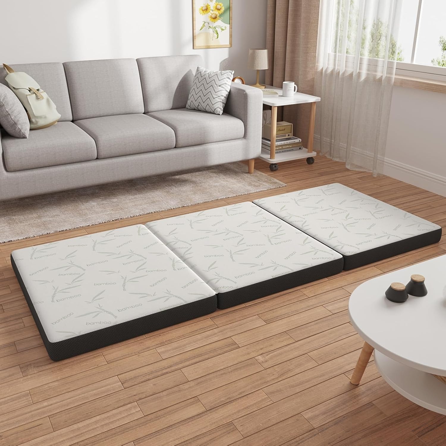 ADVWIN Foldable Mattress, Trifold Folding Foam Mattress, Portable Camping Mat Travel Cushion, Linen Sofa Lounge Bed Floor Pad for Home Office, 189 * 71 * 10Cm image number 3