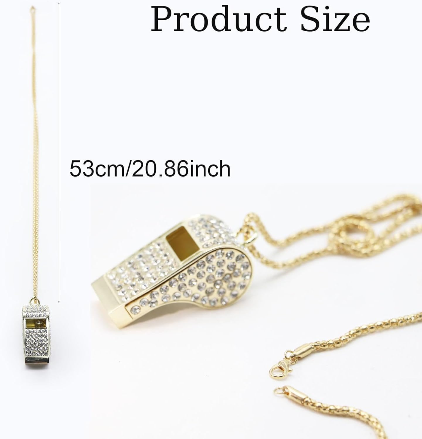 Unisonpet Whistle, Metal Crystal Rhinestone Whistle, Bling Whistle, Shining Whistle with Chain for Referees, Coaches, Teachers, Polices, Training (Gold)