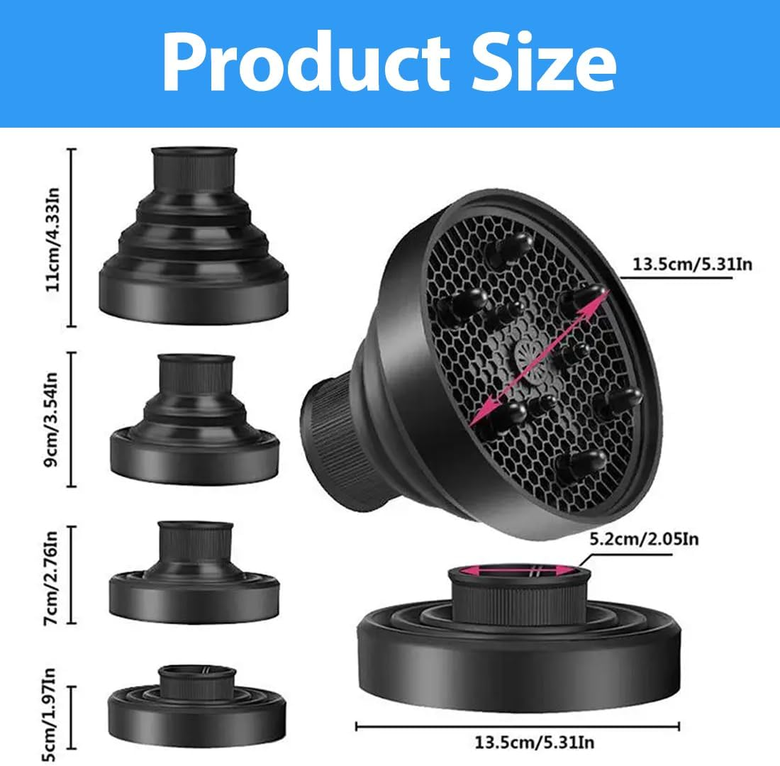 NHQZ Diffuser Attachment for Universal Hair Diffuser, Diffuser Attachment Curls Hair, Foldable Portable Hair Diffuser, Suitable for Silicone Hair Dryer Attachment image number 1