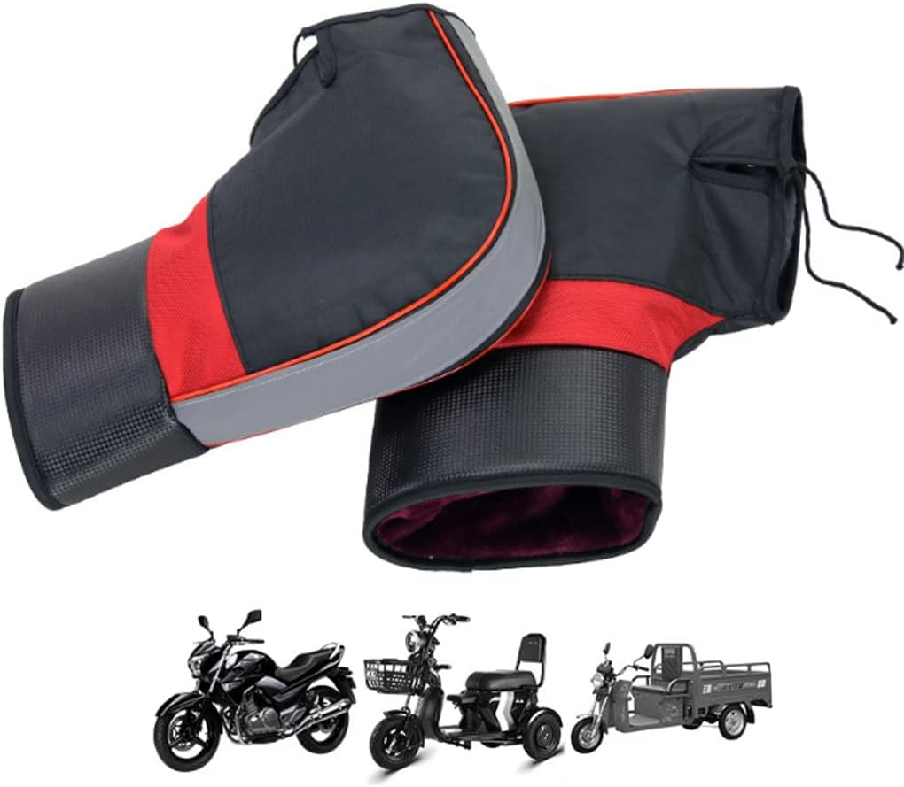 Universal Motorcycle Handlebar Mittens Thickened Fleece Waterproof Windproof Thermal Scooter Motorbike Handle Warmers Handlebar Muff Cover Gloves Wide Opening, Black