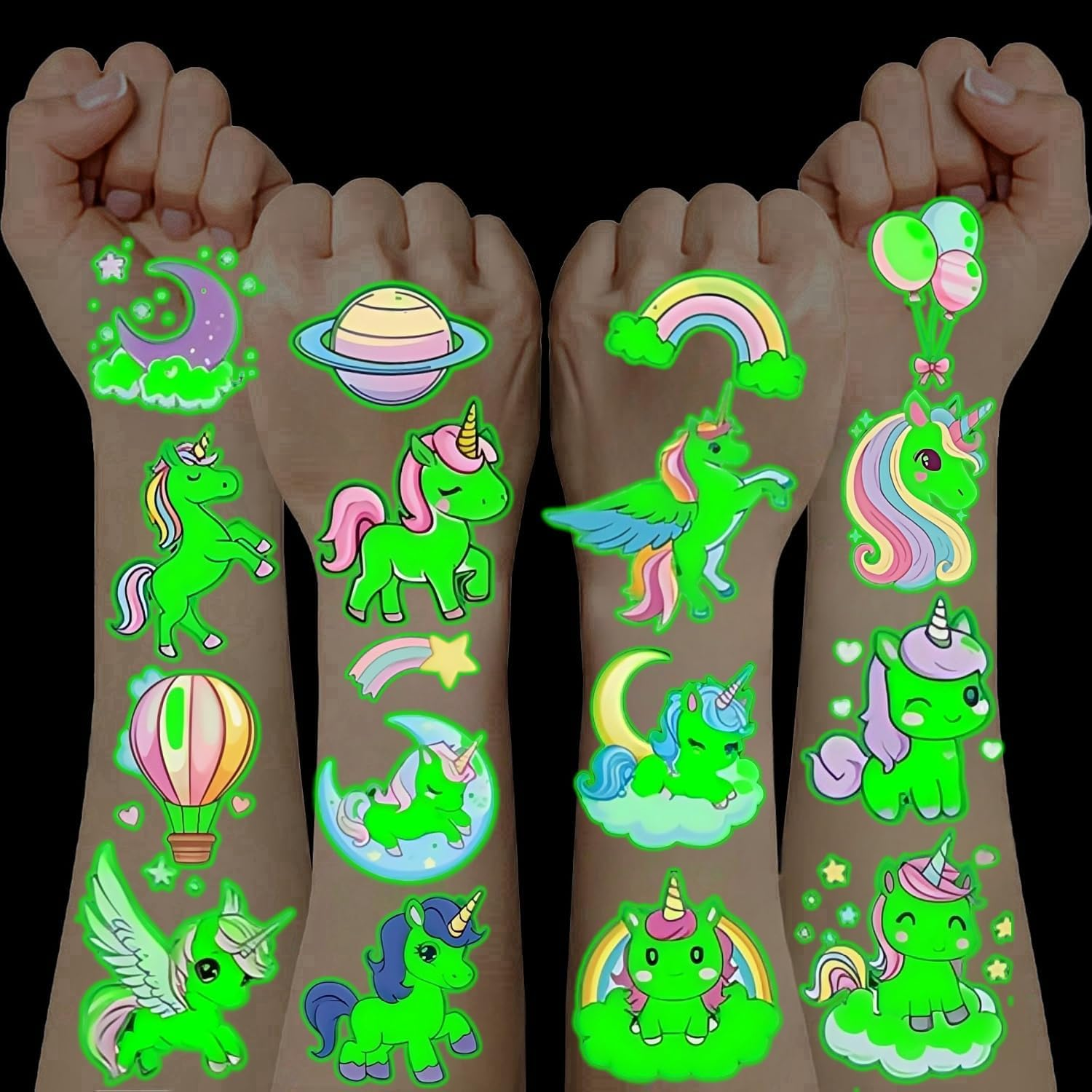 10 Sheets Children'S Tattoos Girls, Fairy Unicorn Tattoos Girls Children'S Birthday Party Favours Gift Girls 3 4 5 6 7 8 9 10 Years Toy Girls Luminous Tattoos Children Butterfly Decoration Birthday