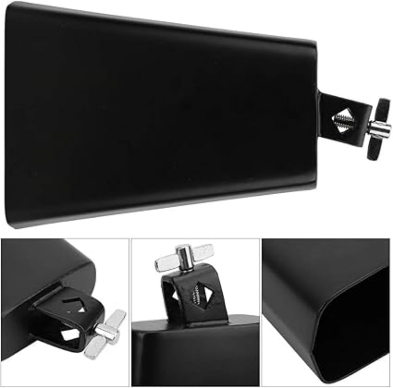 Tambourine and Cowbell Kit, Drum Set Tambourine with Mounting Eye Bolt, Mountable Tambourine and 7 Inch Cowbell for Drum Set(8 Double Rows of Jingles, Black) image number 2