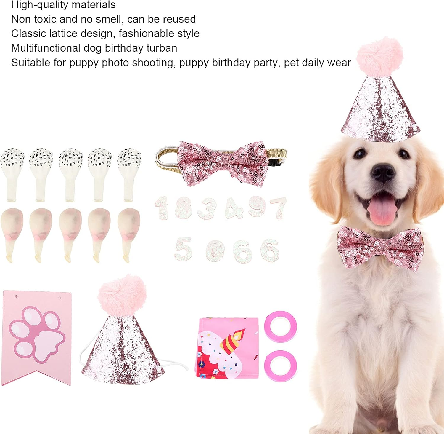 Dog Birthday Party Supplies,Dog Birthday Decoration Set - Dog Party Outfits with Scarf, Flags, and Hat for Pet Birthday Parties image number 5