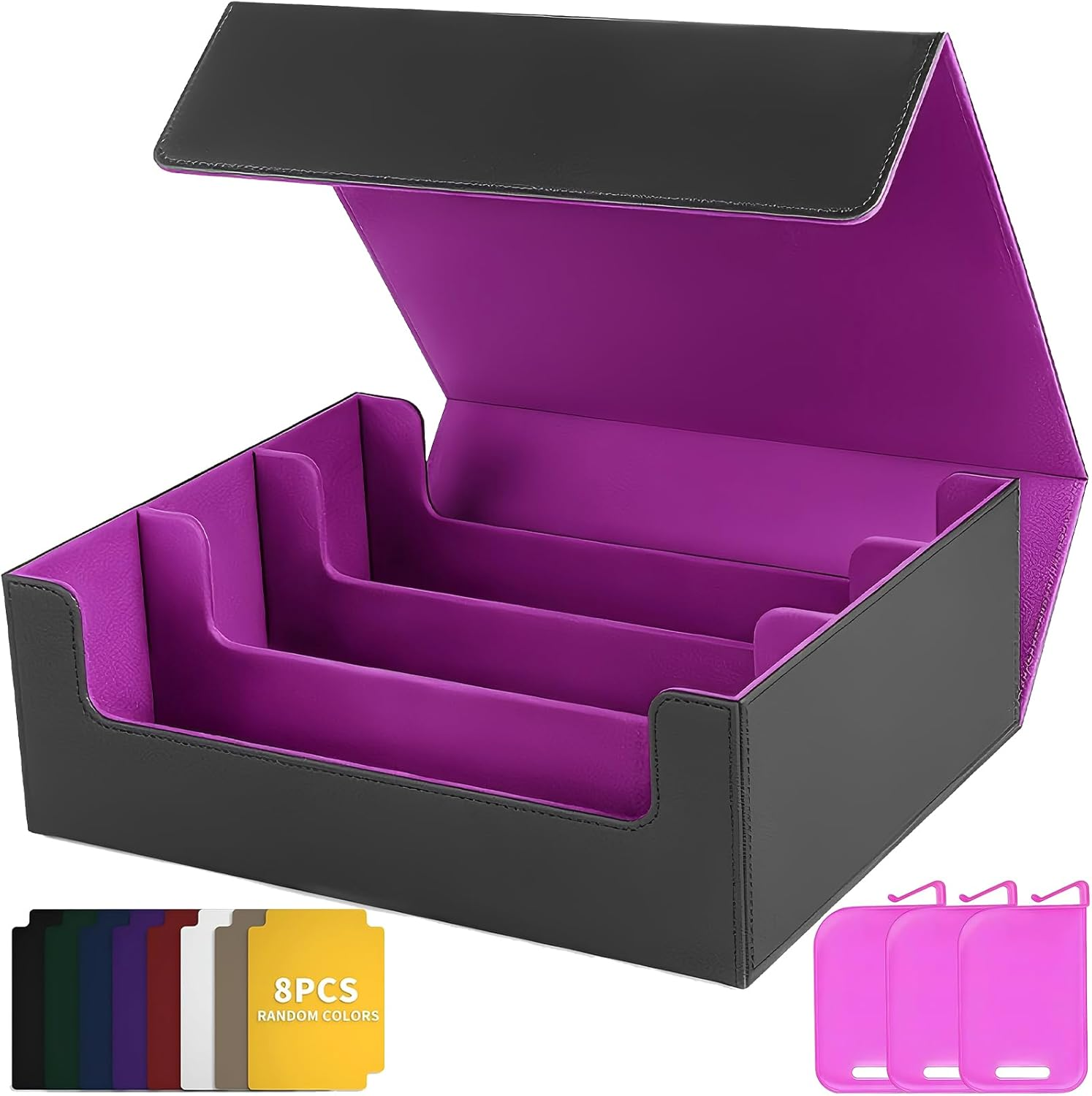 MTG Deck Box, Card Deck Case Black&Grey, 2400+ Trading Card Storage Box, PU Leather Magnetic Closure Commander Storage Boxes Magic Cards Protectors Fit for Yugioh, MTG and Sport Cards&hellip;