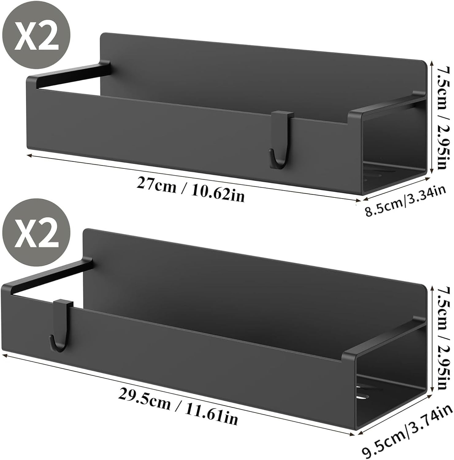 4 Pack Magnetic Spice Rack Organizer for Refrigerator, Magnetic Shelf for Refrigerator and Microwave Oven, Metal Fridge Organizers and Storage for Kitchen (Black) image number 3