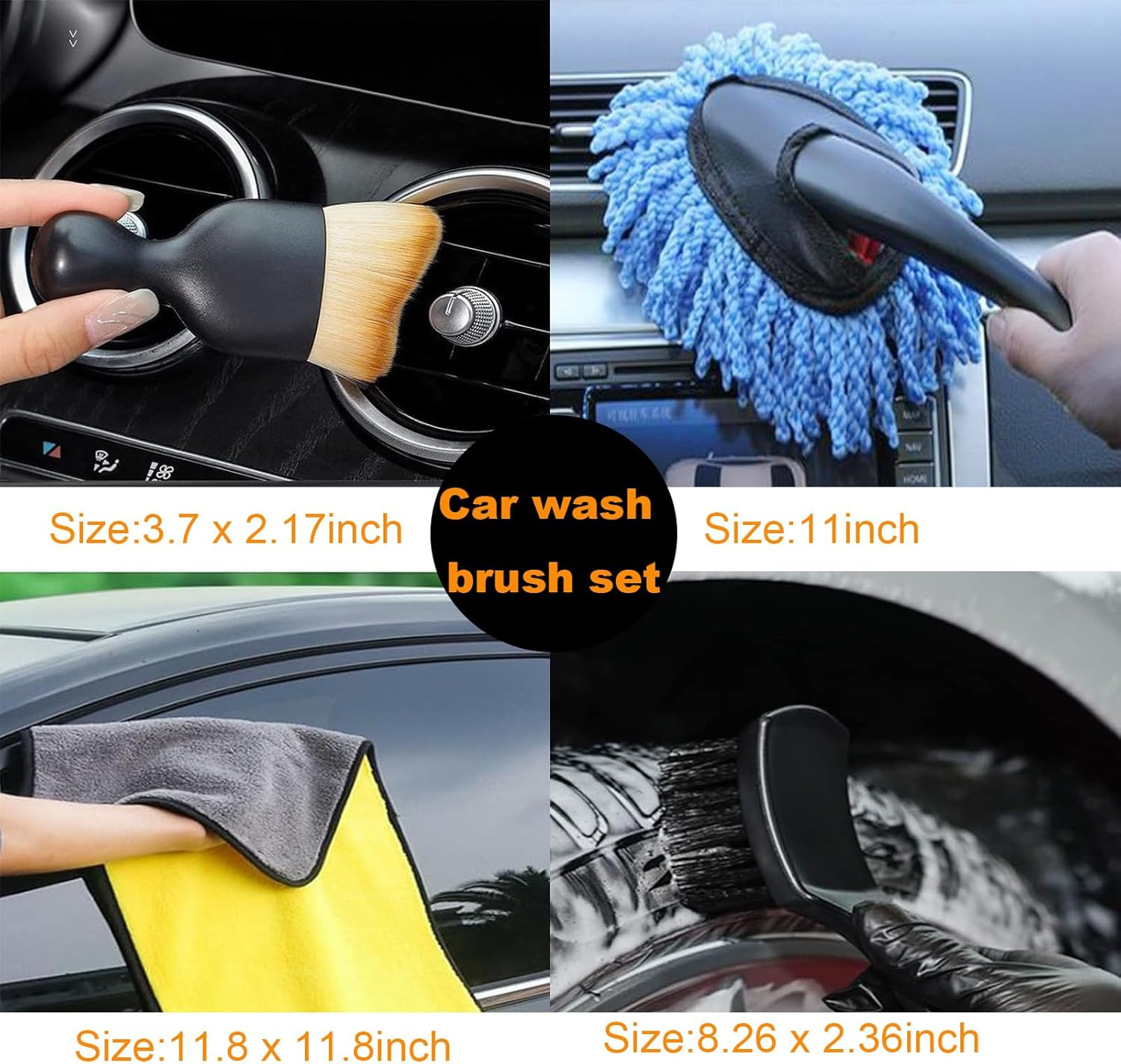 Car Wash Brush with Long Handle,43" Aluminum Alloy Telescopic Microfiber Cleaning Tools,Car Wash Kit for Washing Caravan Van Truck Boat Exterior Interior Duster Cleaning Supplies Scratch Free ﻿ image number 2