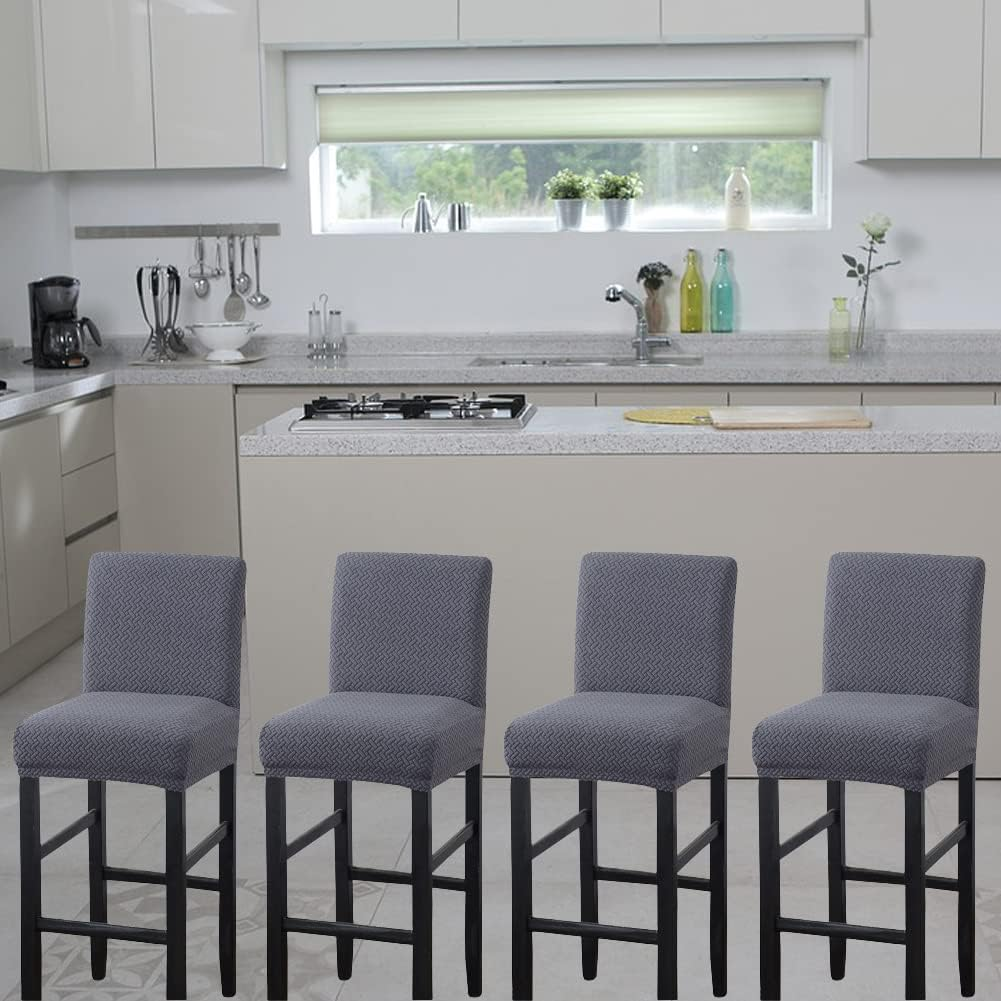 HFCNMY Bar Stool Covers,4 Pack Stretch Bar Stool Covers with Backs Jacquard Bar Stool Chair Covers Barstool Covers Slipcovers with Back Pub Counter Stool Chair Covers with Elastic Bands Dark Gray image number 4
