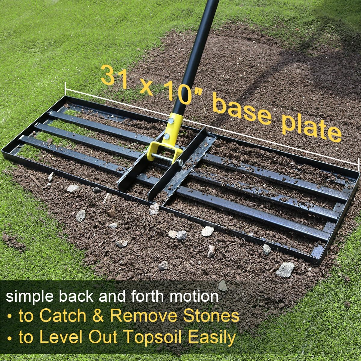 Colwelt Lawn Leveling Rake 31'', Hefty Lawn Leveler Rakes for Grass Soil, Leveling Rake for Lawn with 72'' Ergonomic Curved End Grip Long Handle, Levelawn Tool Leveling Soil, Yard Lawn Leveling Tool image number 4