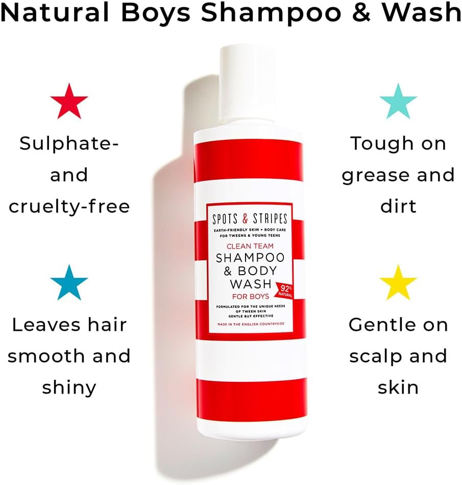 Spots & Stripes - Clean Team Shampoo & Body Wash for Boys, Multi-Tasking Kids Body Wash Leaves Skin and Hair Clean, Balanced and Smelling Great. Sulphate Free (250Ml) image number 4