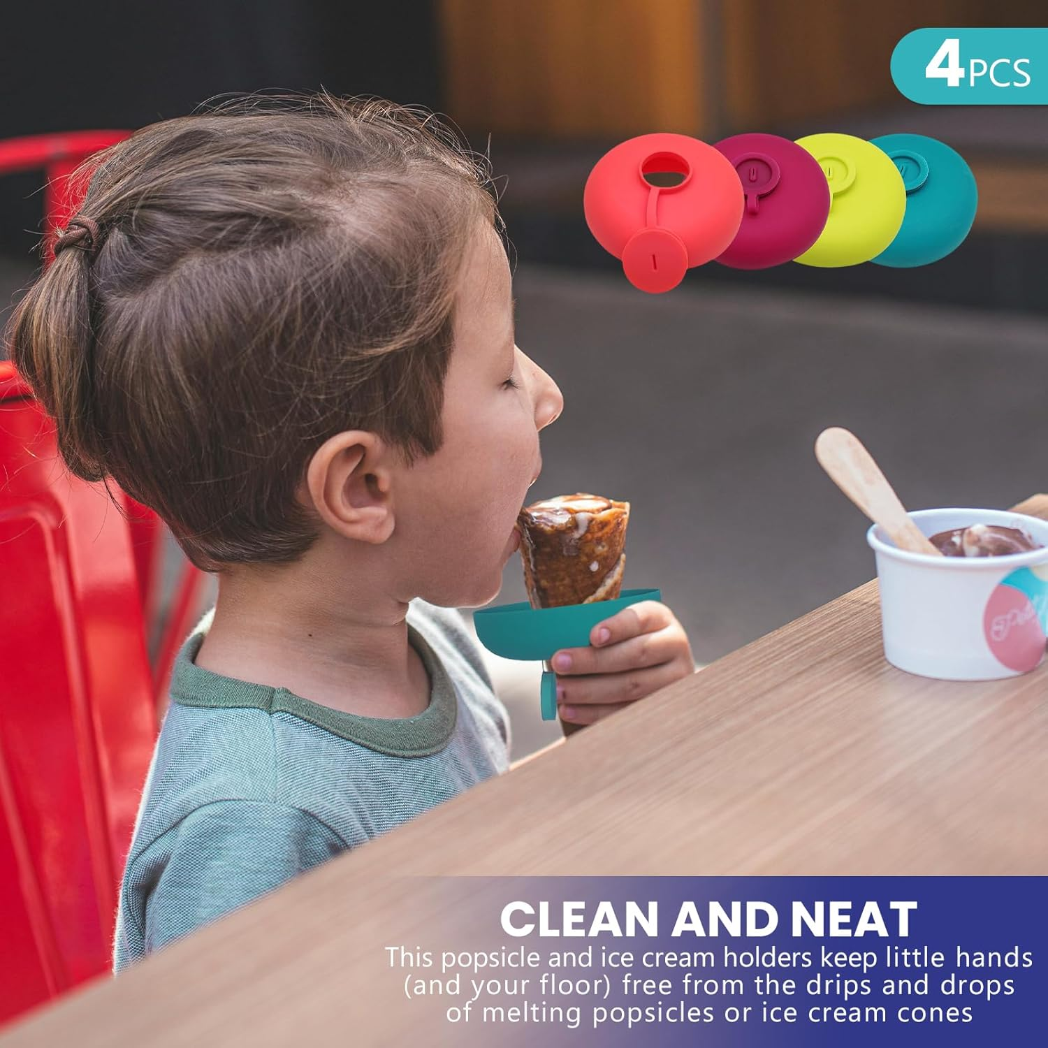 4Pcs Drip Free Popsicle Holder Mess-Free Ice Pop Stick - Freeze Ice Popsicle Molds and ICY Pole Stick Food Grade Silicone Reusable No Drip Popsicle for Summer Days image number 2