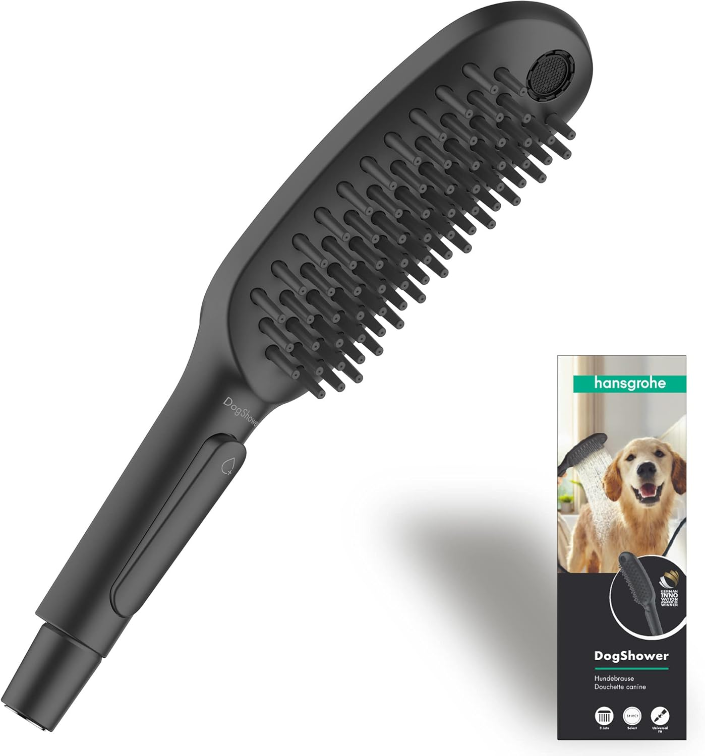 Hansgrohe Dogshower Dog Shower, Water Saving Shower with 3 Jet Types for Grooming Dogs and Puppies with Petting Knobs, Matte Black