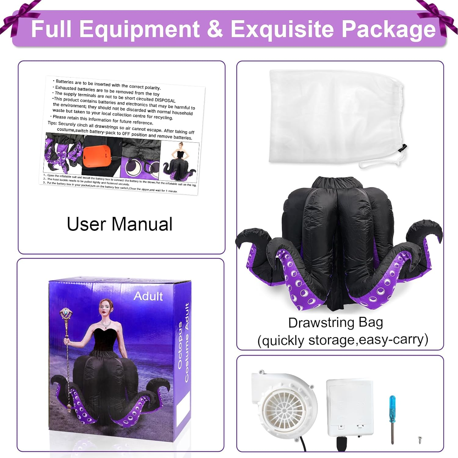 Inflatable Octopus Costume for Costume Women Octopus Halloween Blow up Costumes Cartoon Cosplay Party - Kids image number 2