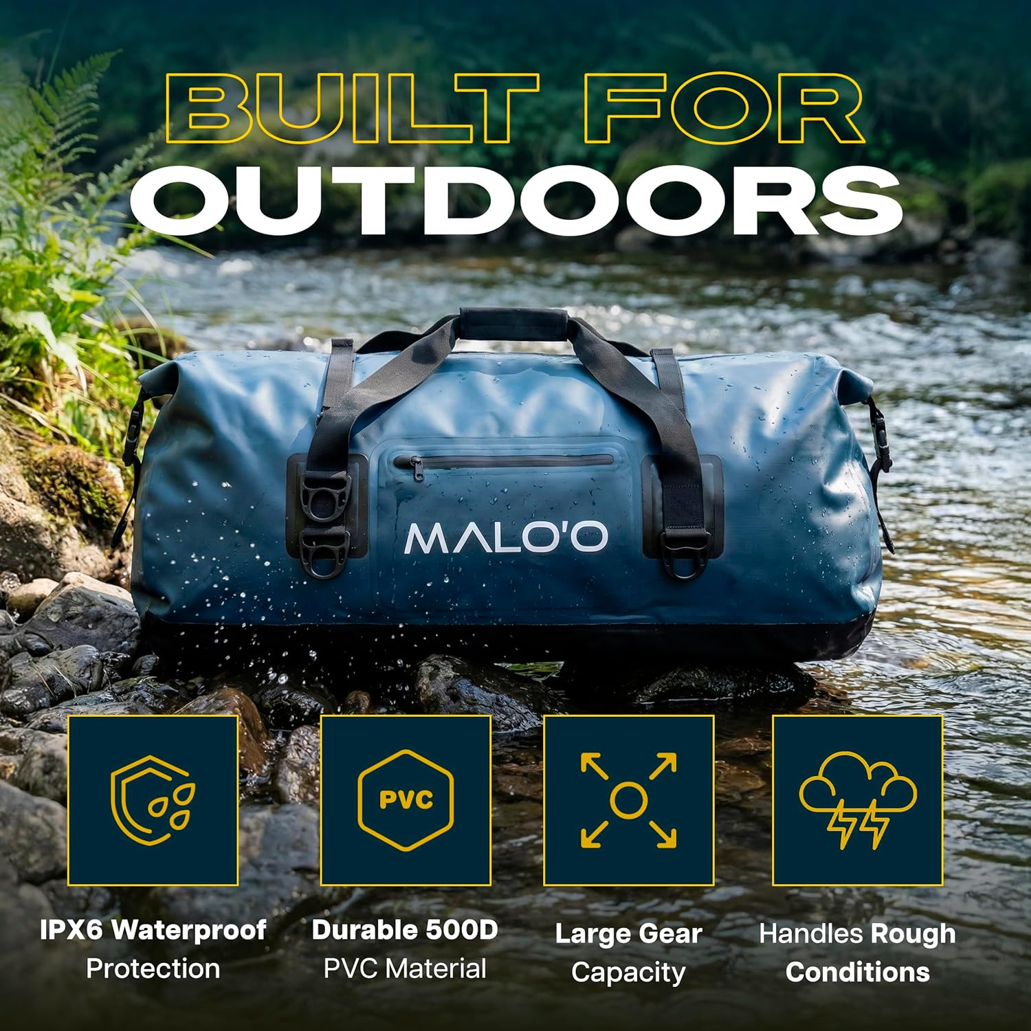 Malo'O Waterproof Duffle Bag - Roll Top Dry Pack with Watertight Seal - Dry Bags for Kayaking, Camping, Beach, Fishing, & Travel Gear - 40L/60L/100L Capacity image number 5