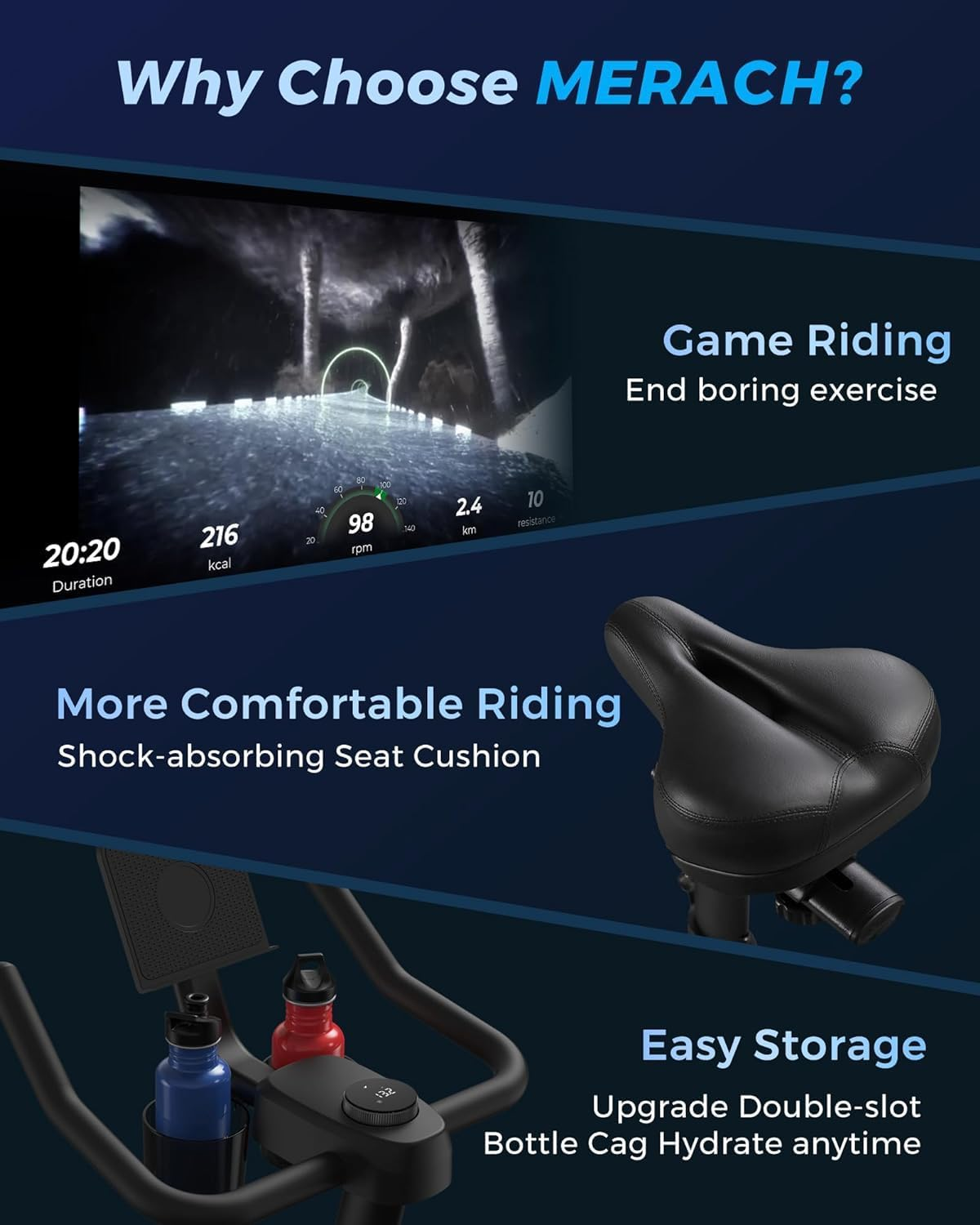 MERACH Exercise Bike Stationary Bikes, Brake Pad Bike with Exclusive App, Cycle Low Noise Indoor Cycling Recumbent Exercise Bike with 135KG Weight Capacity, Treadmill Tablet Fitness for Weight Loss - Magnetic Resistance-Black image number 6