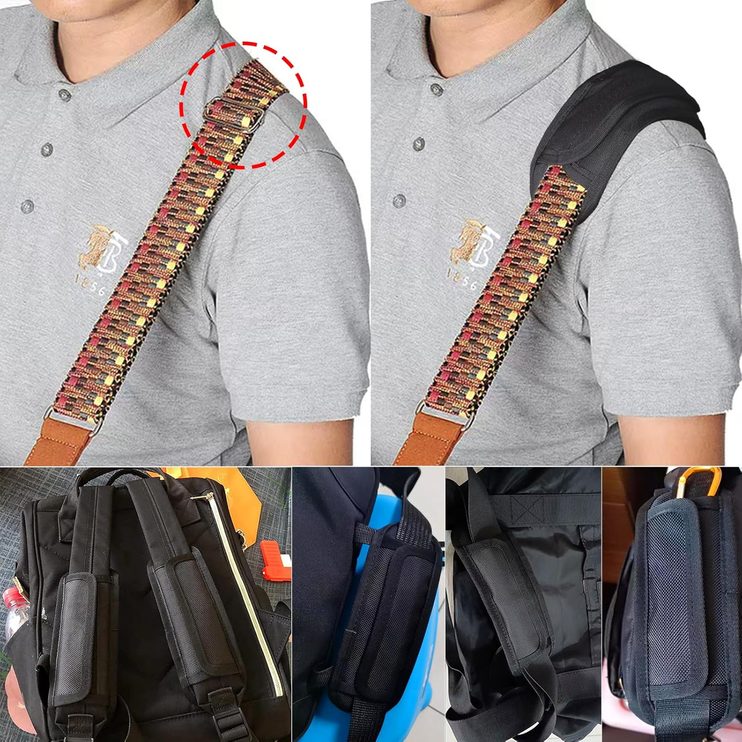 Black Universal Shoulder Strap Pads Replacement Shoulder Pad Air Cushion Shoulder Relief Pad image number 6