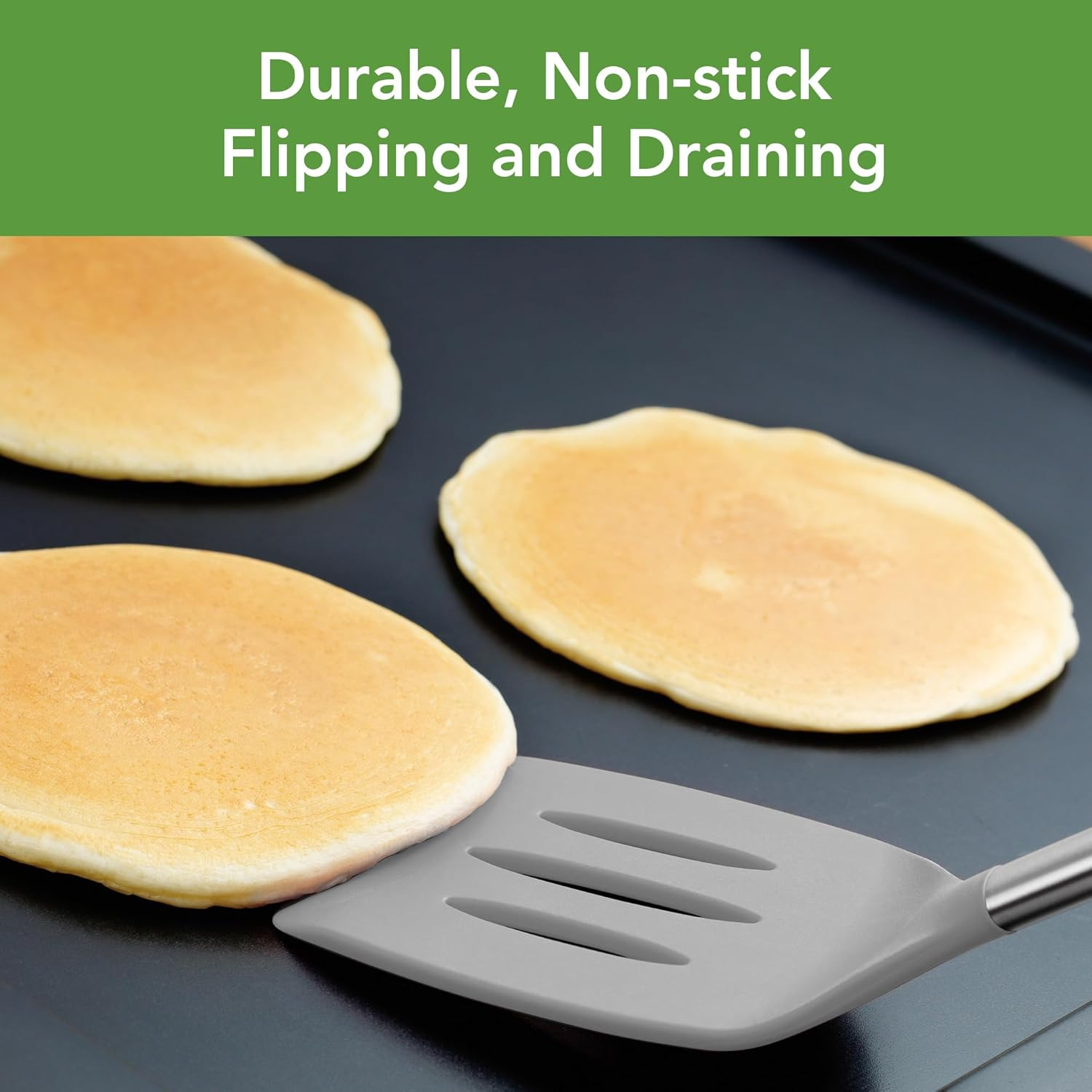 Tovolo Silicone Slotted Turner with Stainless Steel Handle (Charcoal) - Kitchen Utensil & Gadget Essential for Non-Stick Cookware, Apartment, & New Home/Scratch-Resistant, Bpa-Free, Dishwasher-Safe - Candy Apple image number 6