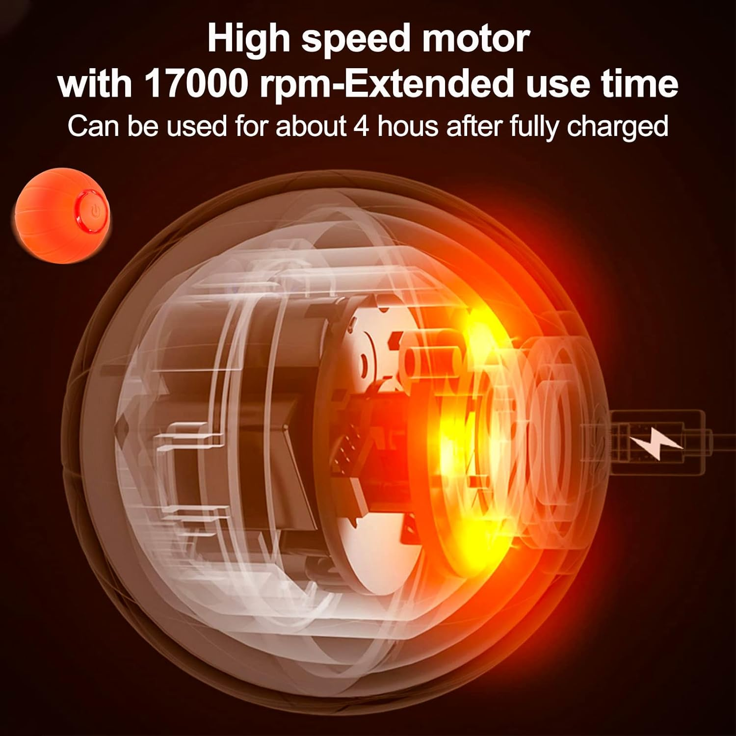 Interactive Cat Ball Toys, Intelligent Motion Activated Automatic Rolling Bouncing Ball Toys for Kitten, USB Rechargeable Present for Cats with LED Lights (Orange) image number 4