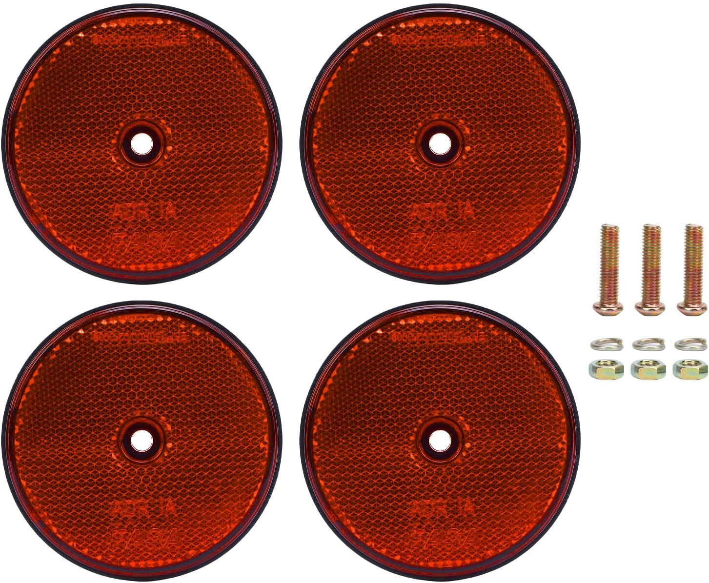 4Pcs round Reflector, Trailers Safety Reflector with Center Mounting Hole, for Driveway Fence, Automobiles, Mailboxes, Boats, 72Mm Dia (Red)
