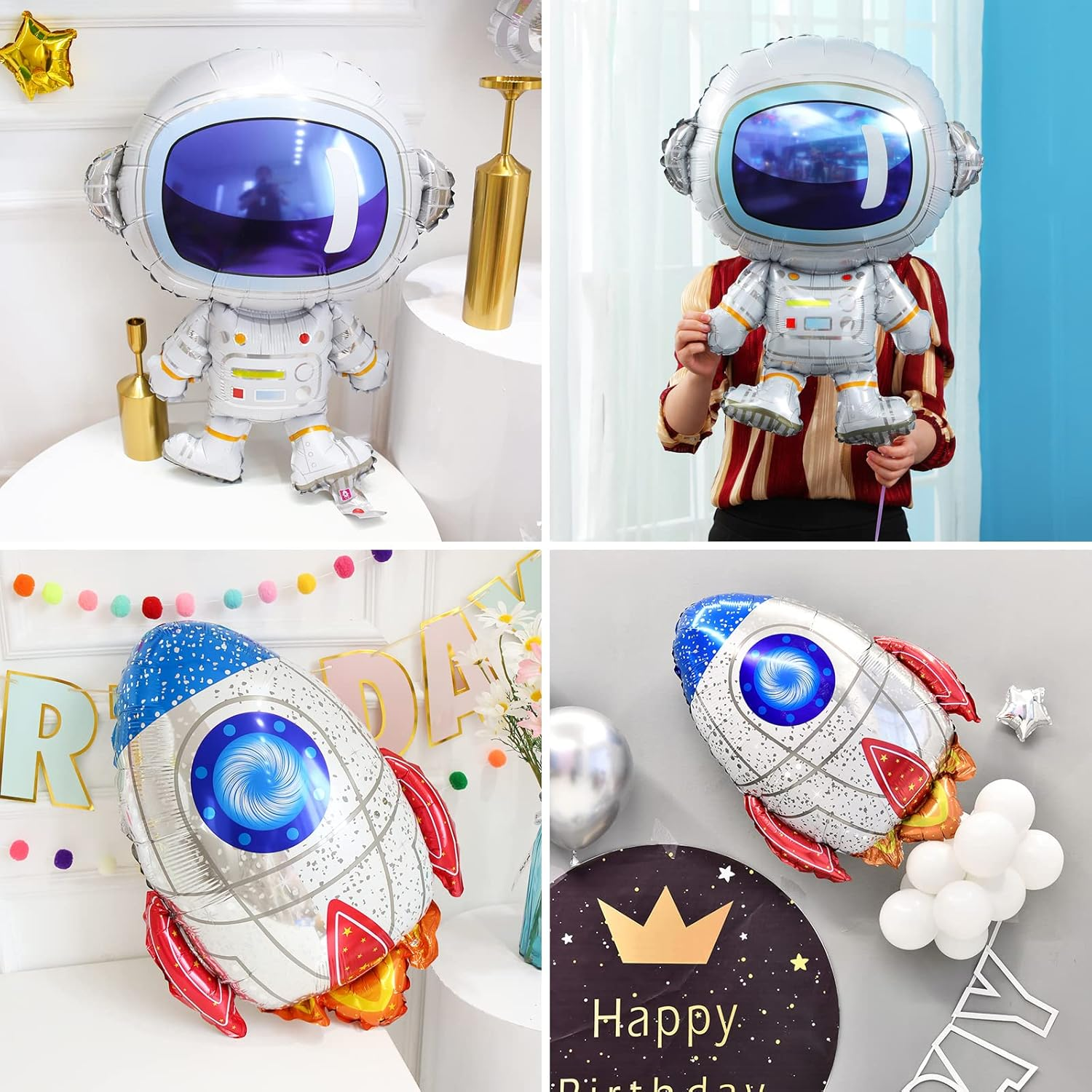 Weenkeey 7Th Birthday Space Balloons Giant Astronaut Rocket Foil Balloons Silver Number 7 Helium Balloon 7Th Birthday Balloons Spaceman Mylar Balloon for Boy Birthday Party image number 2