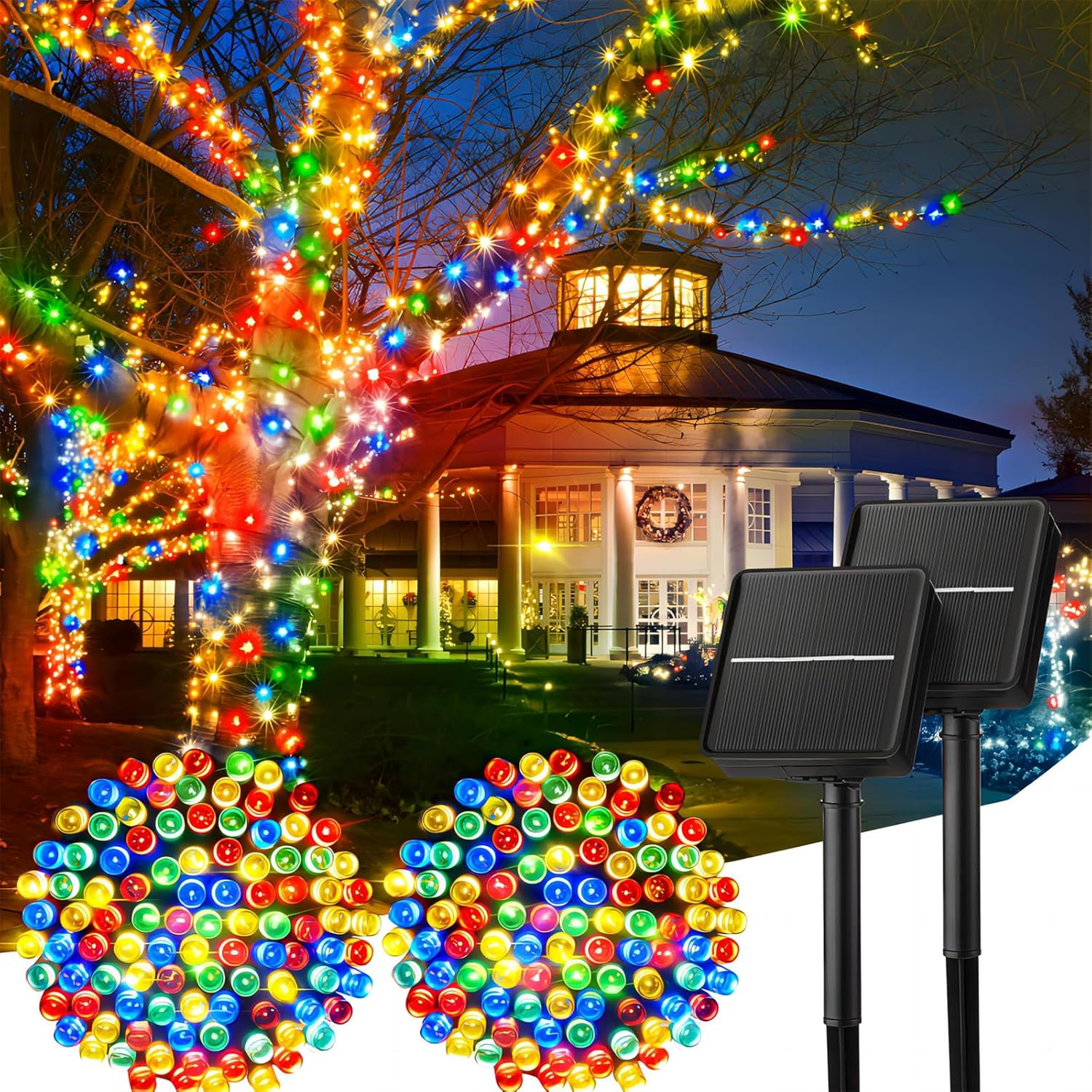 Solar String Lights for Outdoor, 12M 100 LED Christmas Solar String Lights with 8 Lighting Modes, IP65 Waterproof Solar Lights Outdoor, Solar Lights for outside Tree Party Decor, Warm White