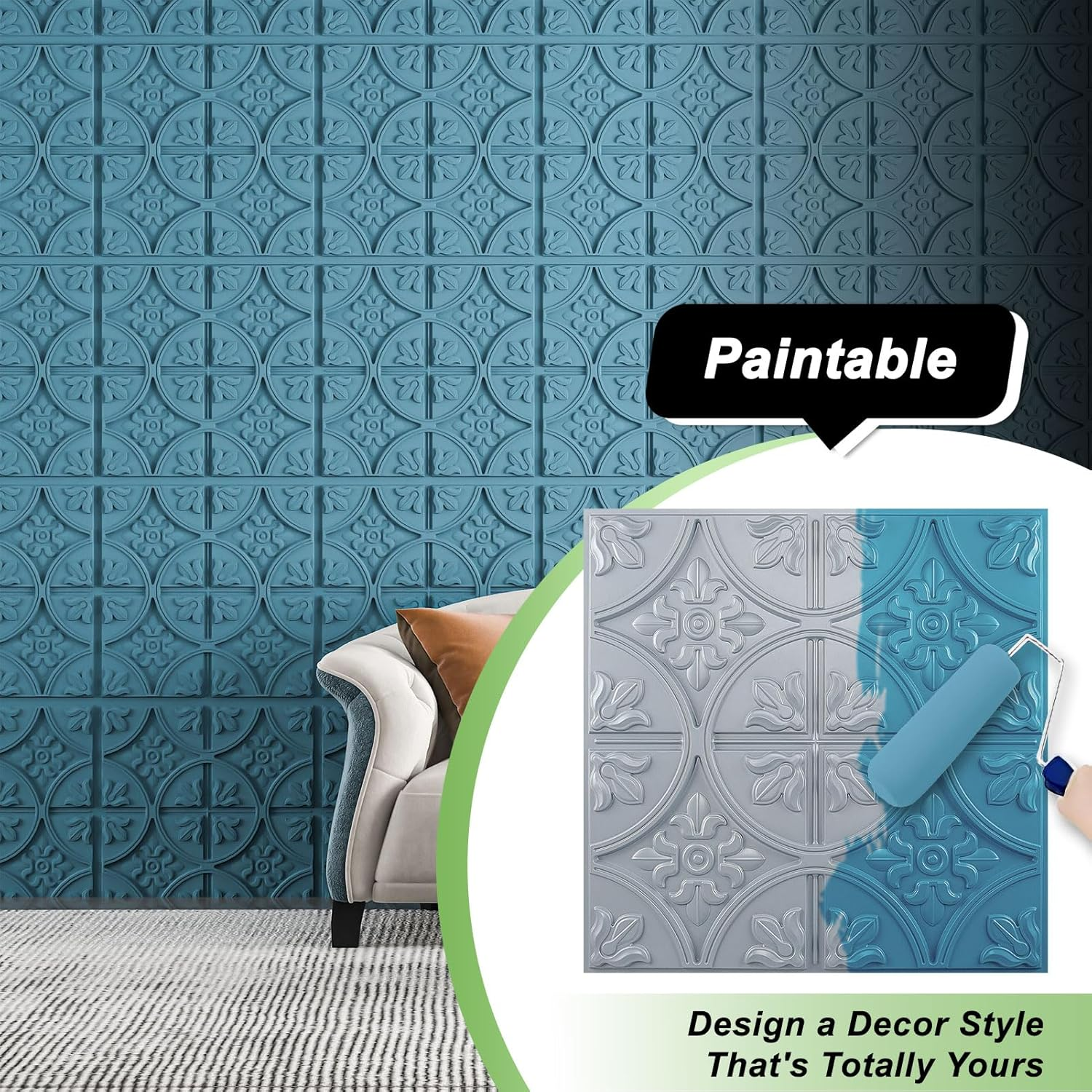 Art3D Drop Ceiling Tiles 2X2, Glue-Up Ceiling Panel, Fancy Classic Style in Gray image number 2