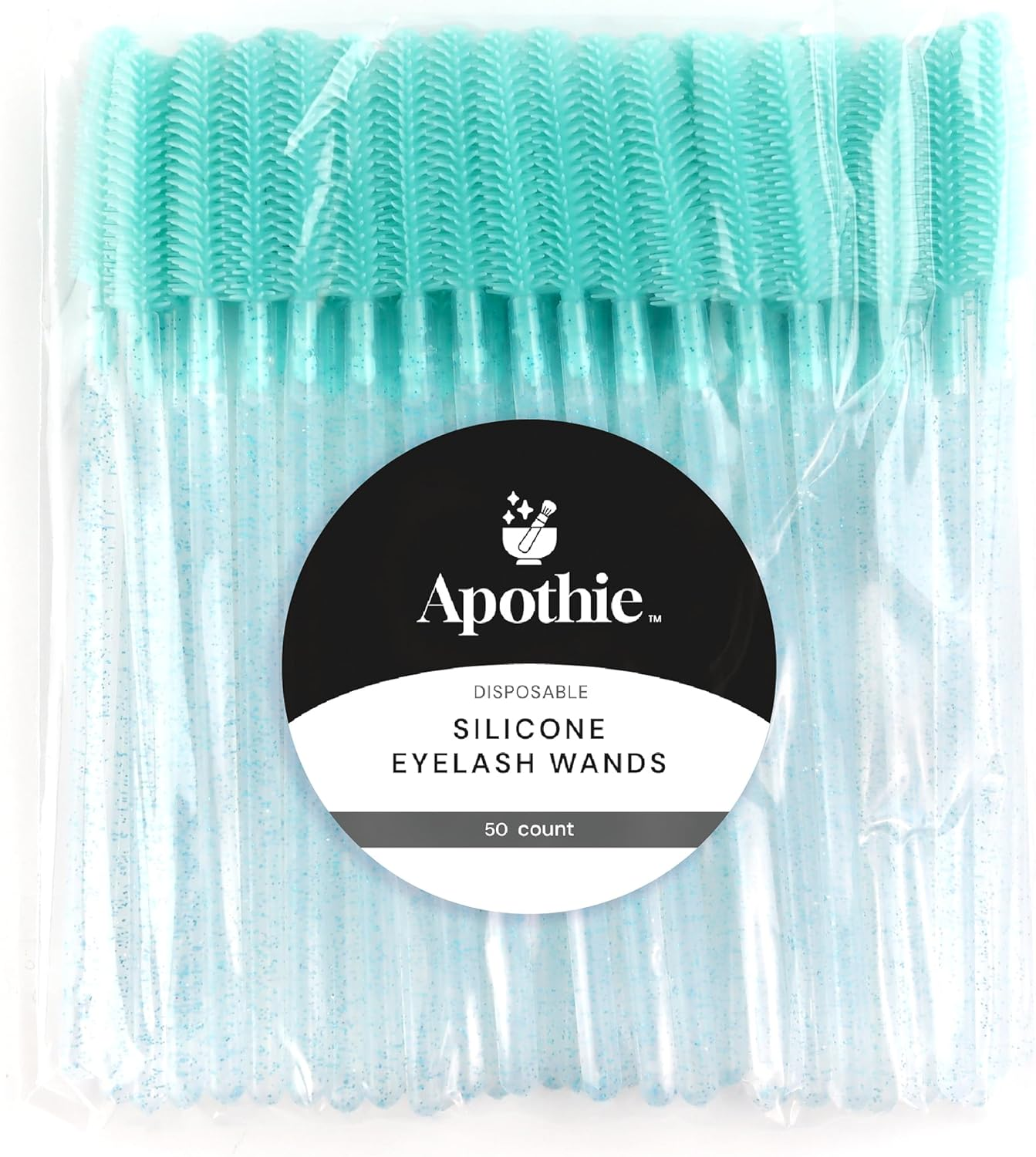 Apothie 50 Pieces Silicone Disposable Mascara Eyelash Wands - Eyebrow & Lash Extension Spoolie Brushes, Comb Separator, Microblading Tool, Applicator (50 Brushes, Green Crystal)