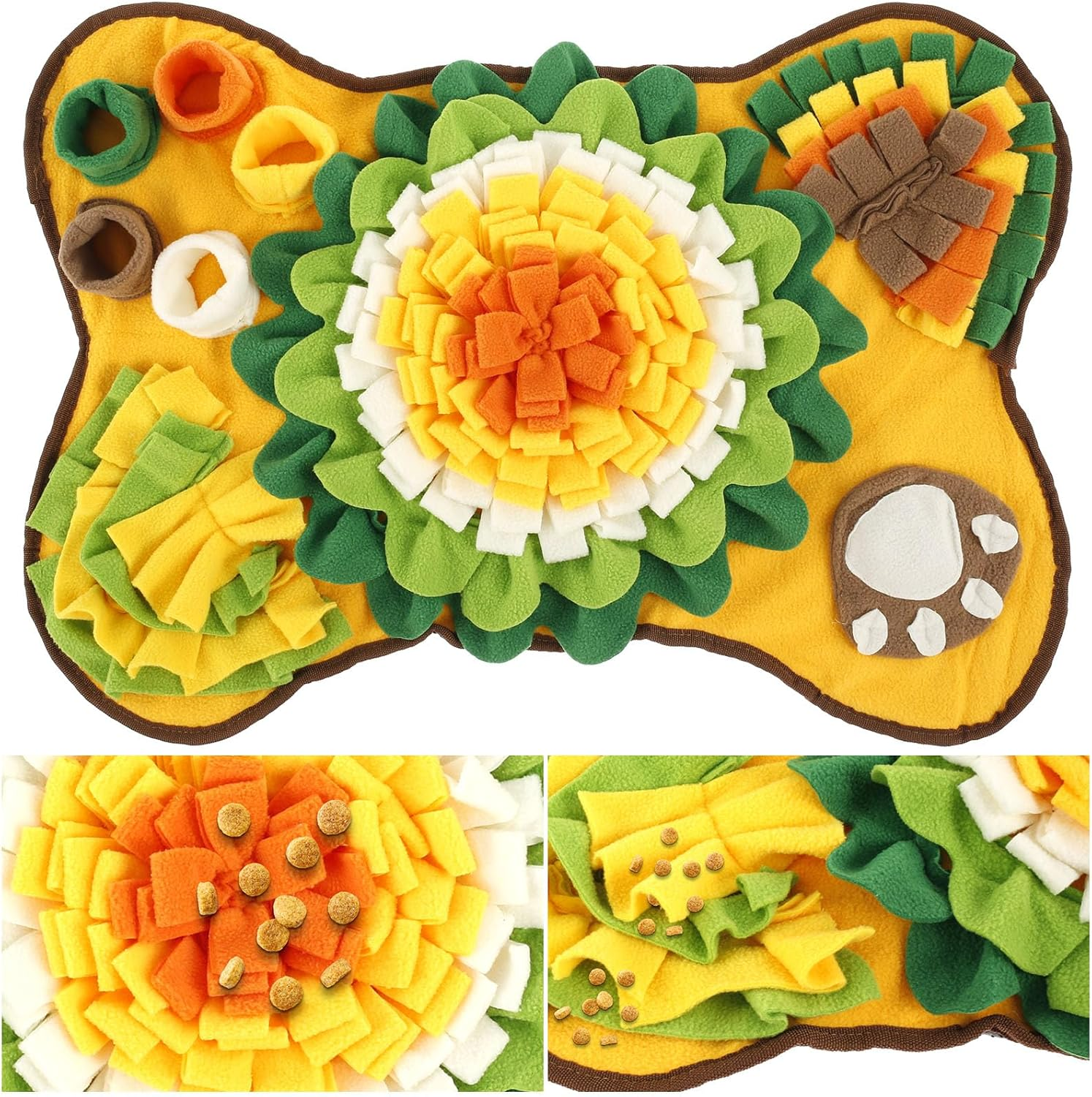 DJAPWPX Dog Snuffle Mat Funny Dogs Sniff Pad Soft Polyester Dog Treat Dispenser Mat anti Slip Dog Feeding Mat Washable Sniff Feeding Mat for Puppies Small and Medium Dogs (Yellow, A)
