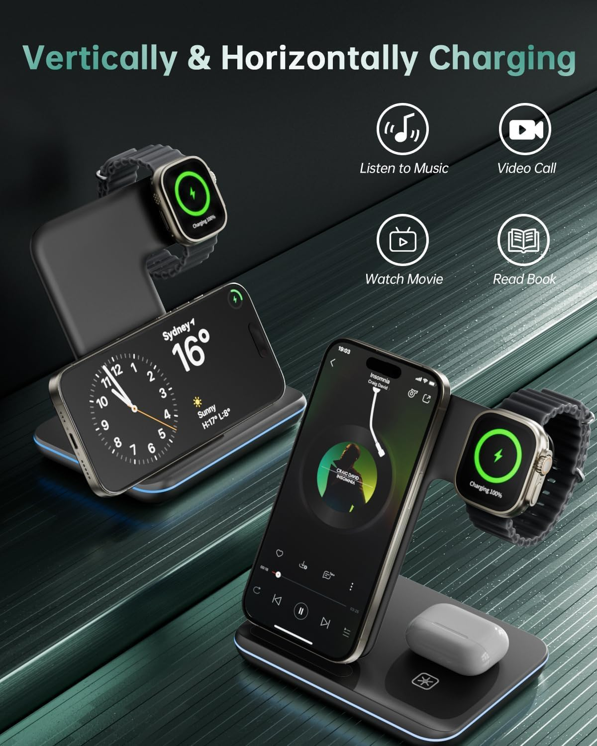 3-In-1 Wireless Charger for Apple, 15W Fast Wireless Charging Station, 3 In1 Wireless Charger Dock Compatible with Iphone 16/15/14, Airpods, Apple Watch, Iwatch 10/9/8 image number 6