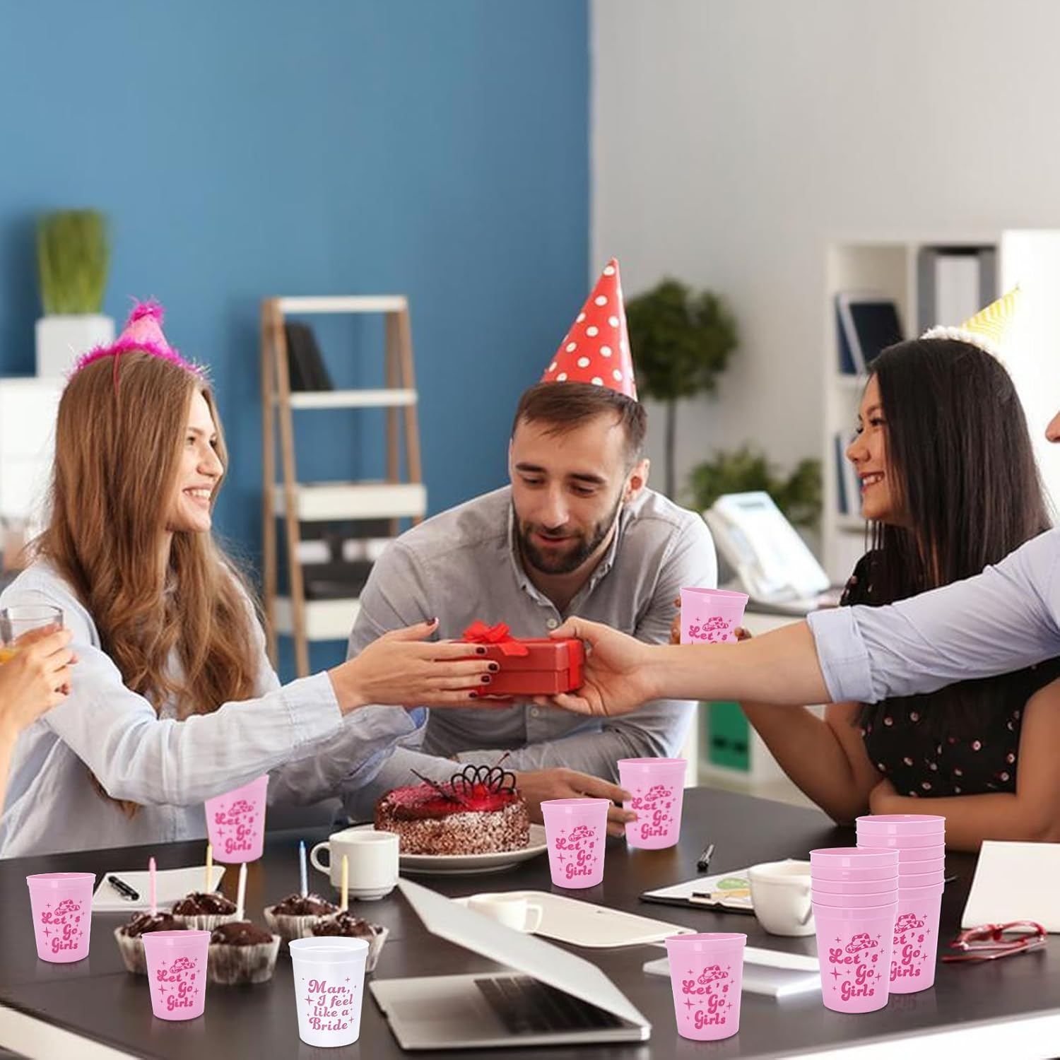 Homiliky 12 Pcs Bachelorette Party Bride Tribe Cups,White Pink Bridal Shower Cups Hen Party Cups,Bachelorette Party Drinking Cups for Engagement Wedding Supplies Hen Party Accessories (Pink) image number 2