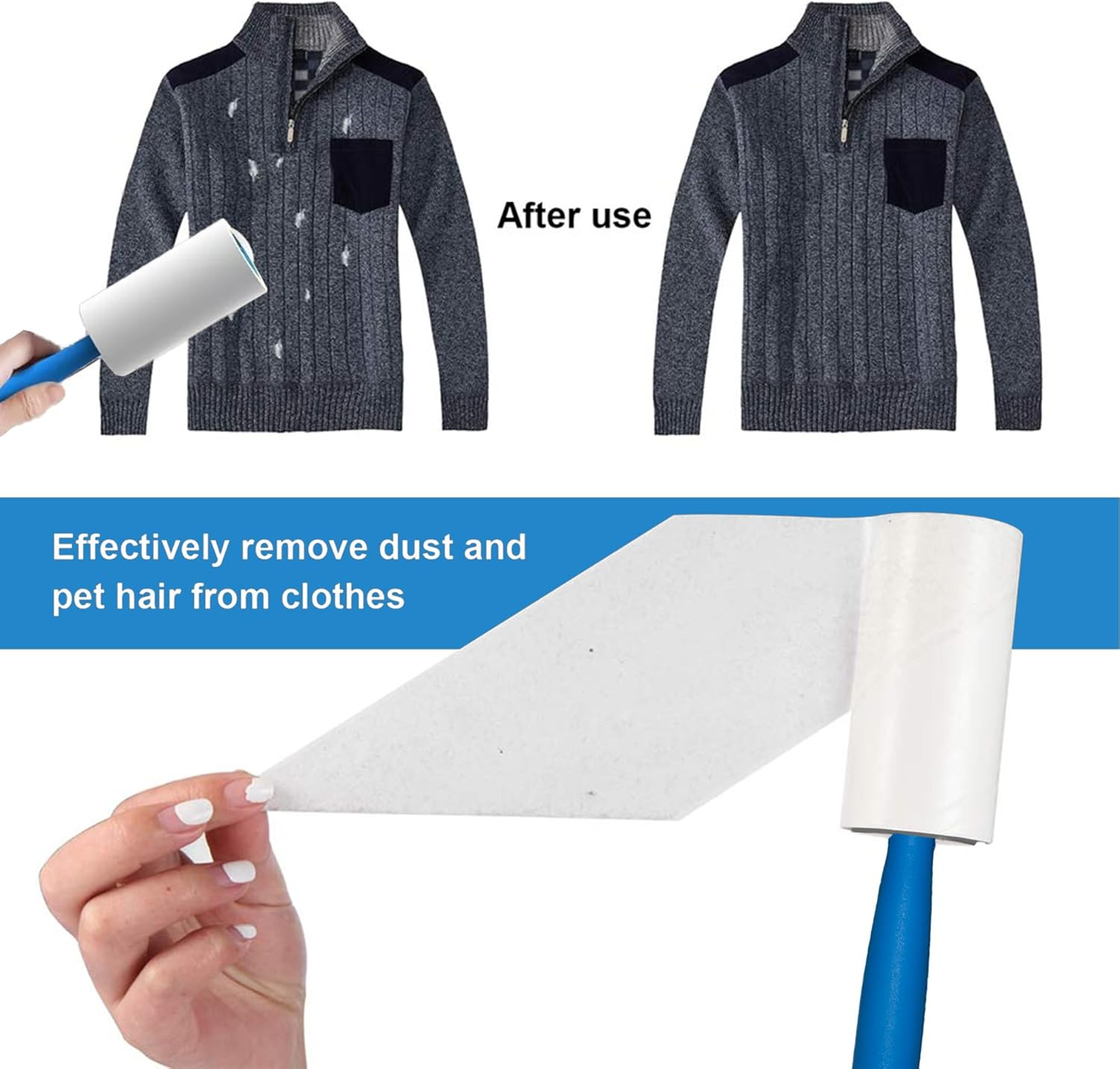 Lint Roller for Pet Hair, 720 Sheets Lint Remover for Pet Hair Remover - 8 Pack Value Pack for Clothes, Furniture, Carpet (720) image number 3