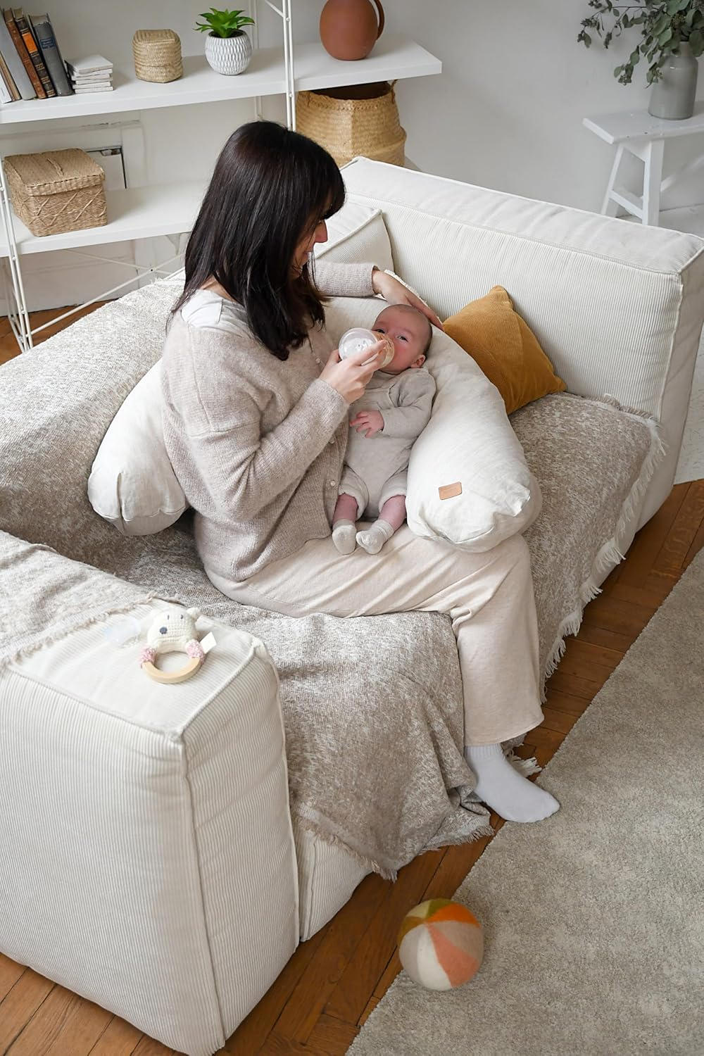 Beaba Big Flopsy Maternity and Nursing Pillow, Print Linen Natural image number 6